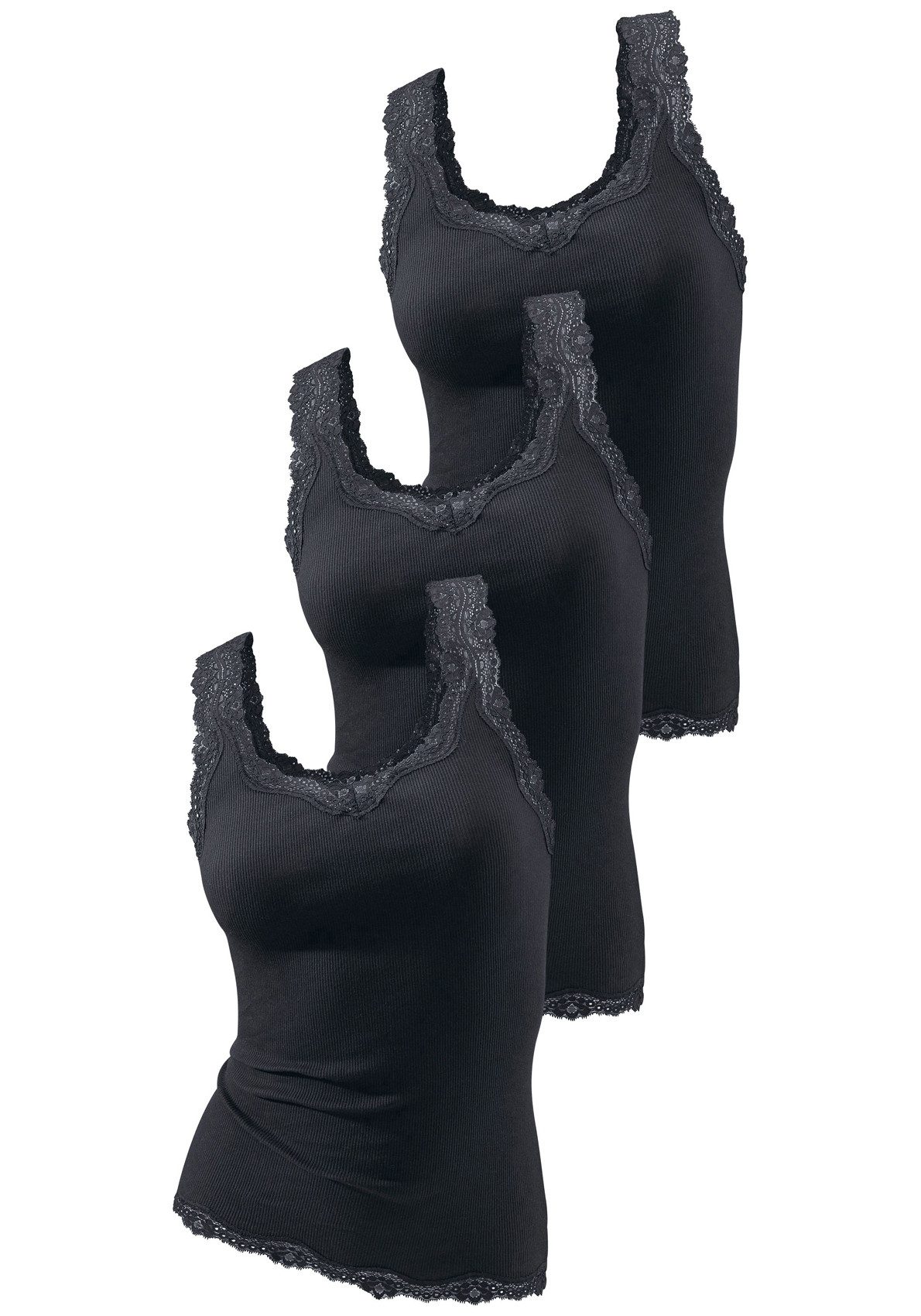 H.I.S Tanktop mit Spitze (3er-Pack) aus reiner Baumwolle, Feinripp – Bild 3 von 4