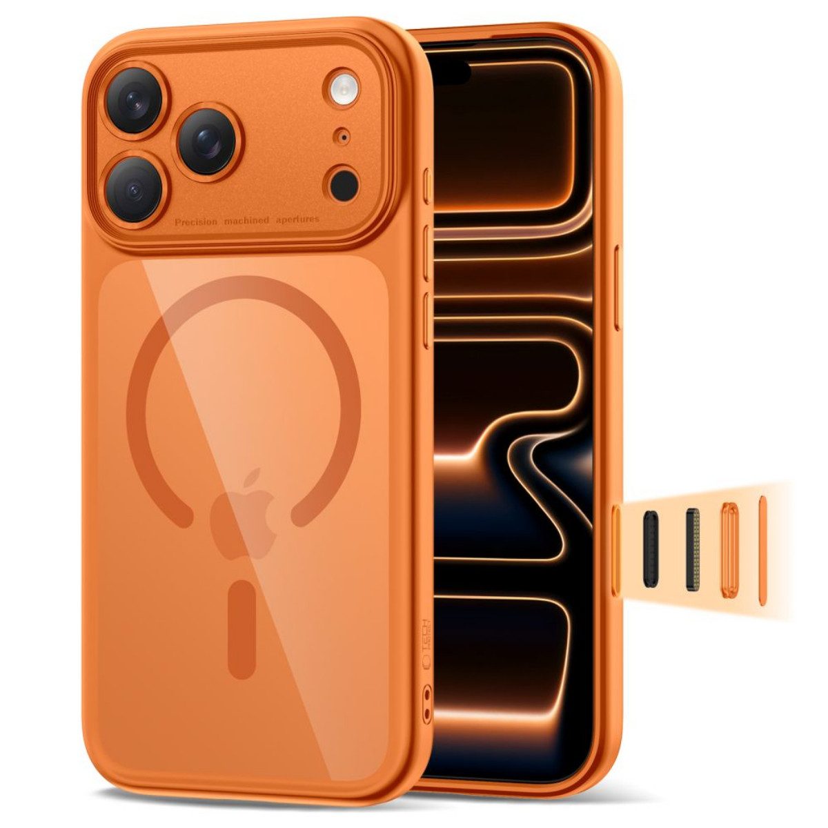 TECH PROTECT Handyhülle Magpeak CC Case kompatibel mit iPhone 17 Pro Max transparent orange 6.7, Magnetisch