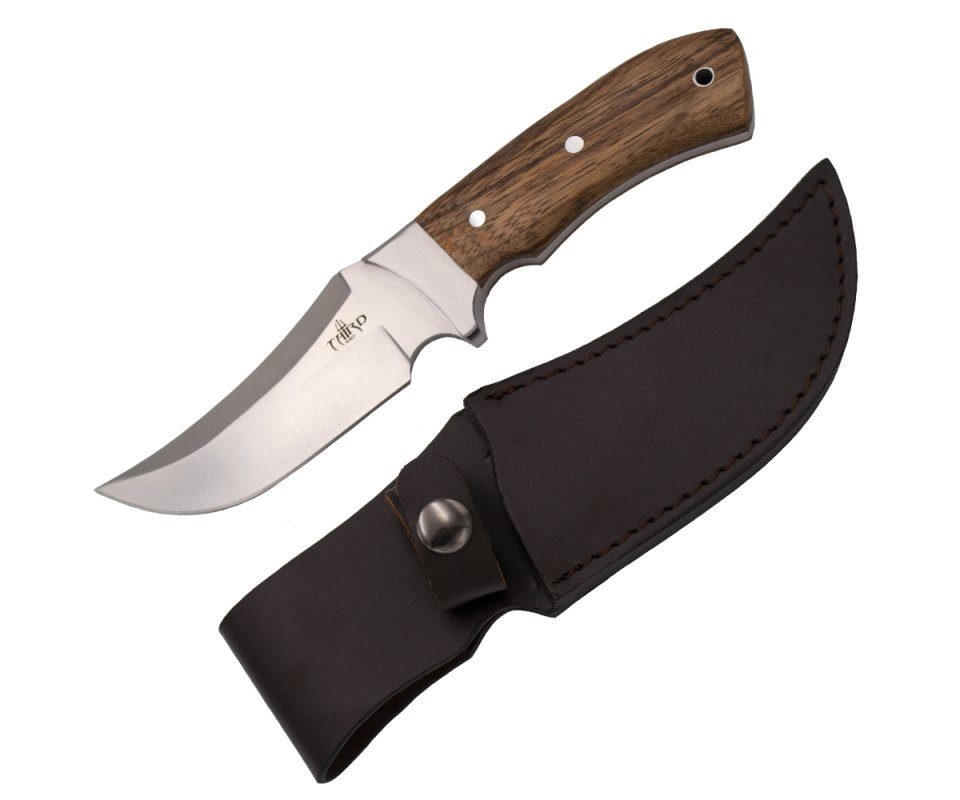 Third Universalmesser Third Skinner Jagdmesser mit Holzgriff, Lederscheide, 420er Stahl, (2 St), geschwungene Skinnerklinge