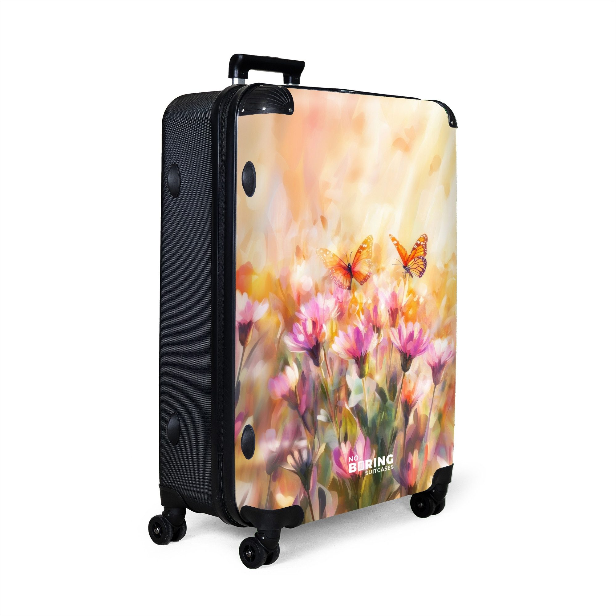 NoBoringSuitcases.com© Hartschalen-Trolley Schmetterlinge über Blumen im günstig online kaufen