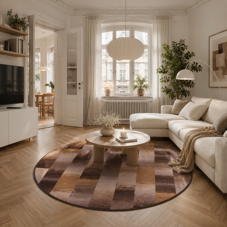 Snapstyle Designteppich Designer Velour Teppich Mystic Karo Rund, Rund, Höhe: 6 mm