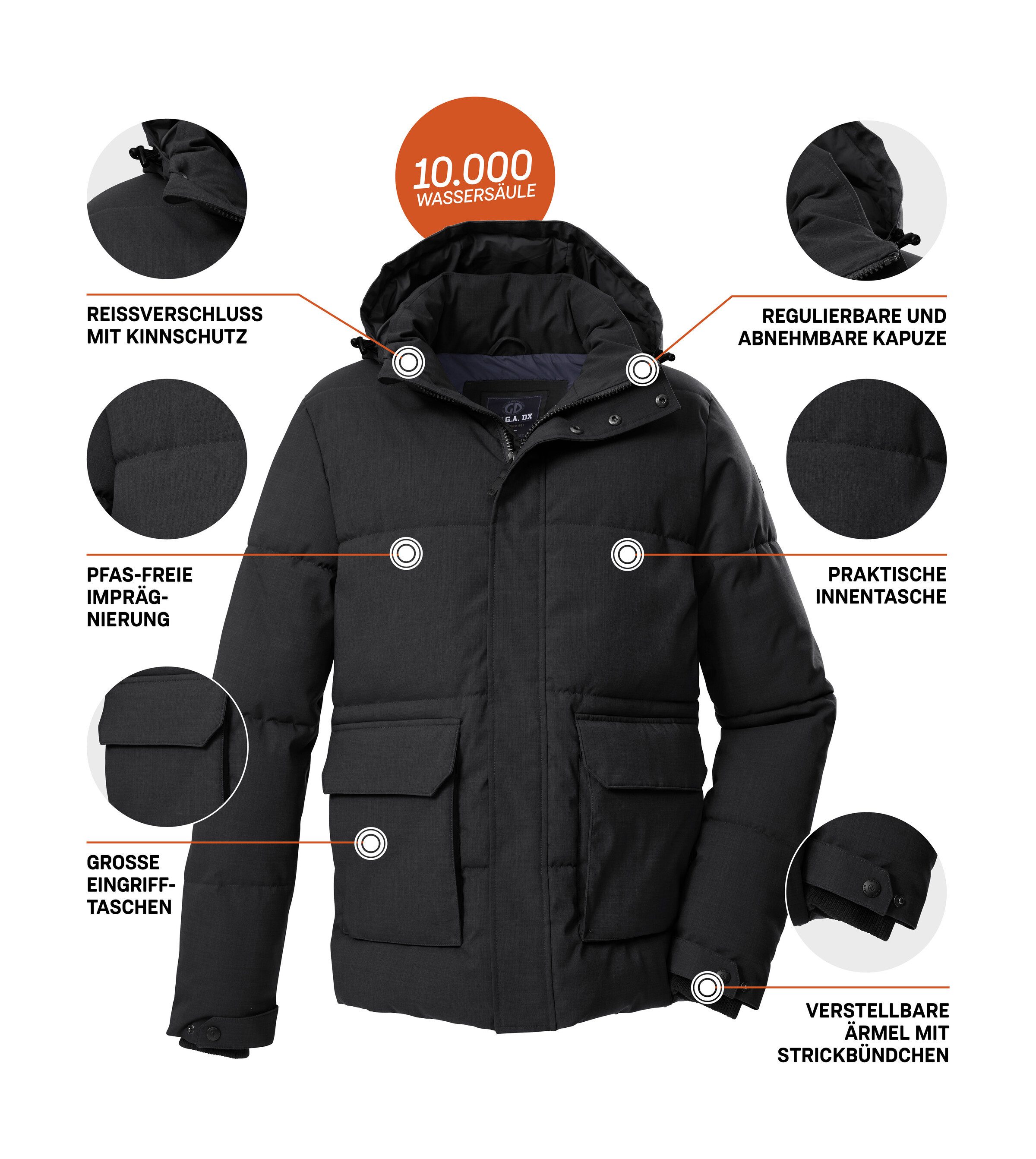 G.I.G.A. DX by killtec Steppjacke GW 26 MN QLTD JCKT Wasserabweisende Herrenjacke, abnehmbare Kapuze, recycelte Materialien