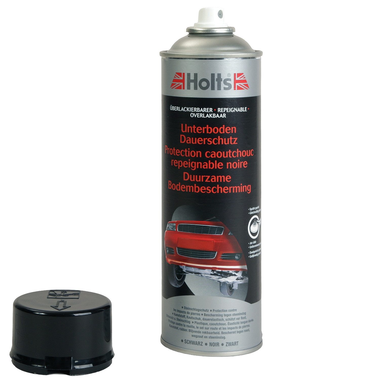 Holts Rostschutzgrundierung Unterbodenschutz 500ml Spray-Dose Kautschuk, Packung, 500ml, Schwarz Korrosionsschutz Dauerschutz Steinschlagschutz für Auto PKW