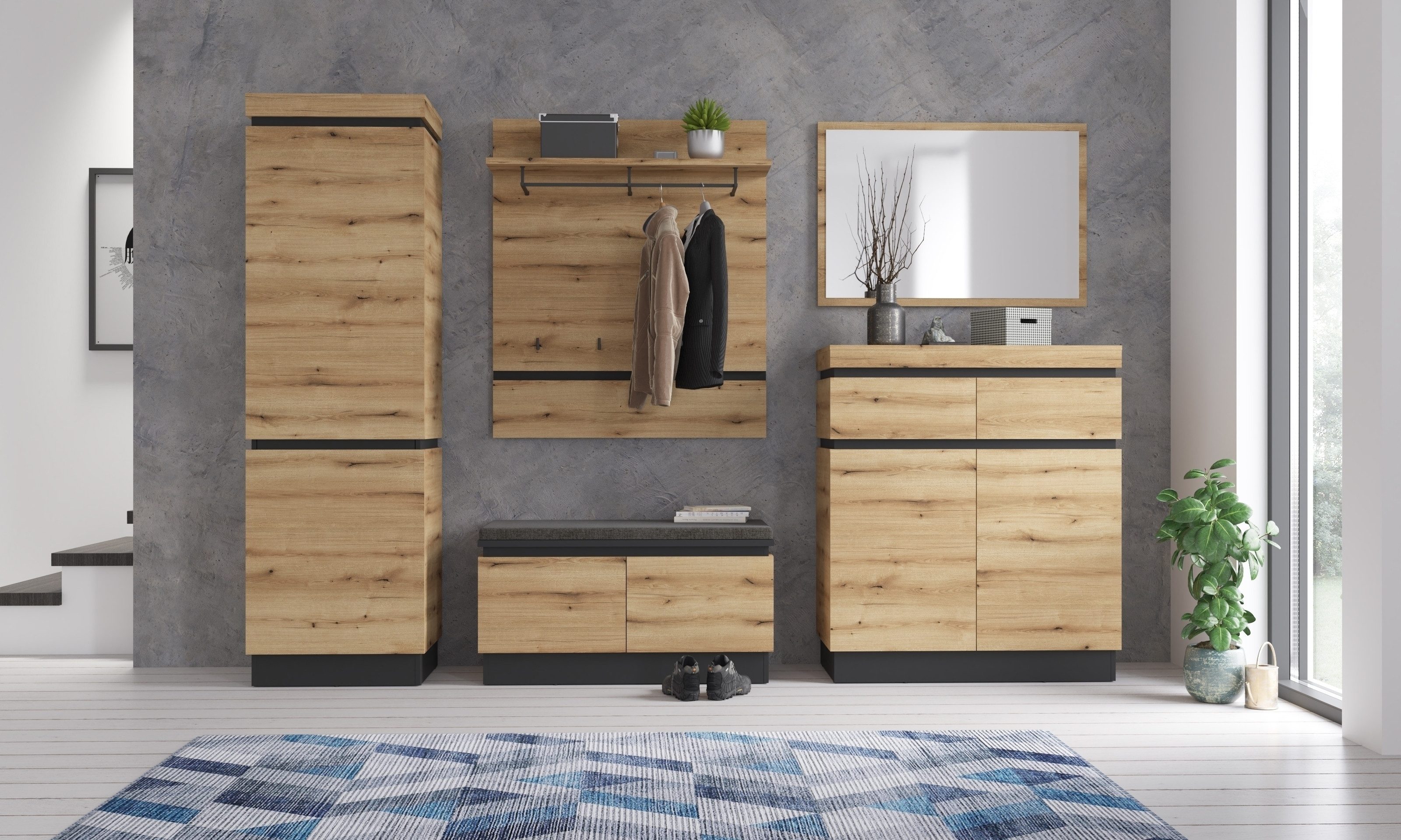 freiraum Garderobenschrank CORTE in Coast Evoke Eiche Dekor - 60,1x200,5x45cm (BxHxT)