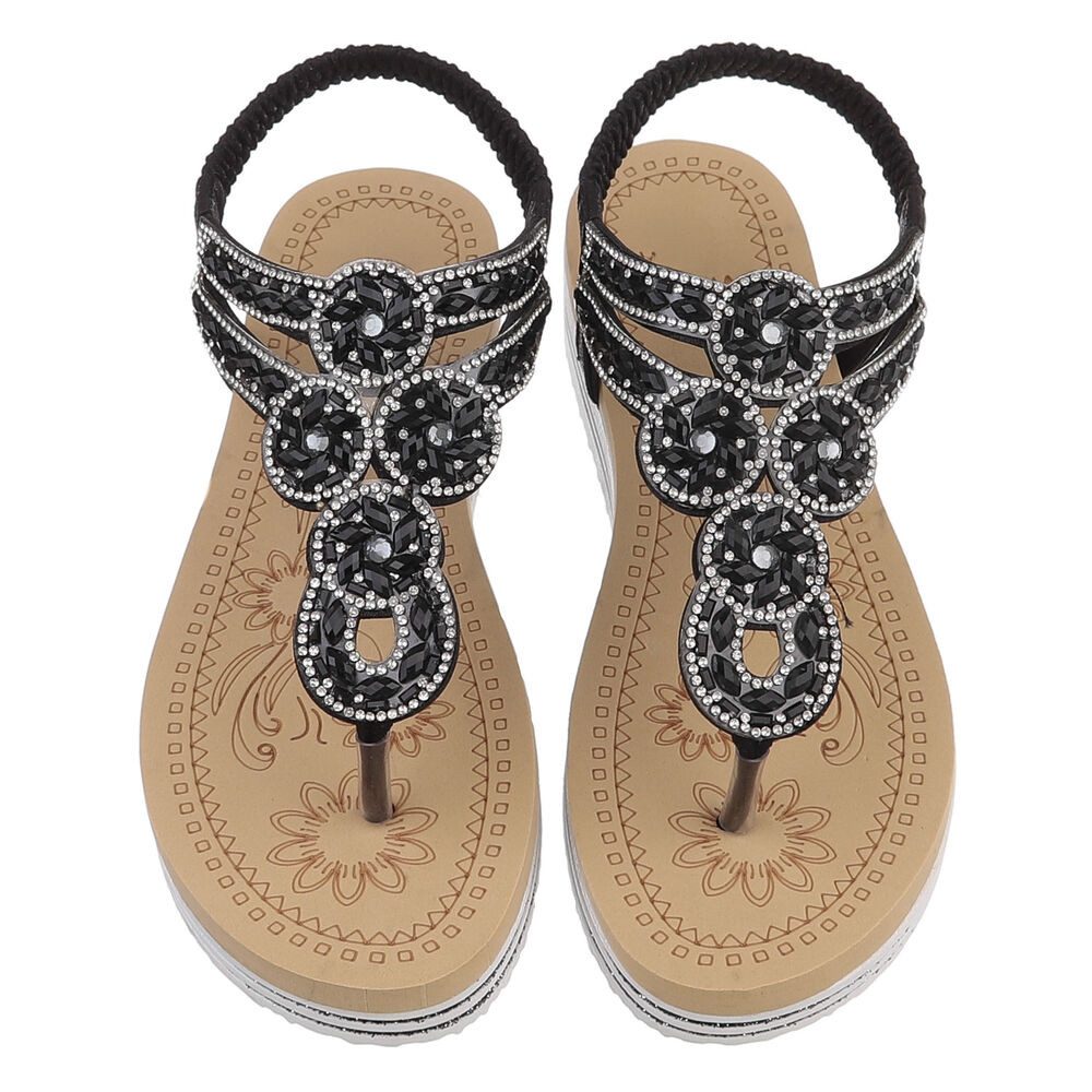 Ital-Design Damen Plateau-Flip-Flop mit Schmucksteinen Zehentrenner (91970845) Keilabsatz/Wedge Keilsandaletten in Schwarz – Bild 4 von 5