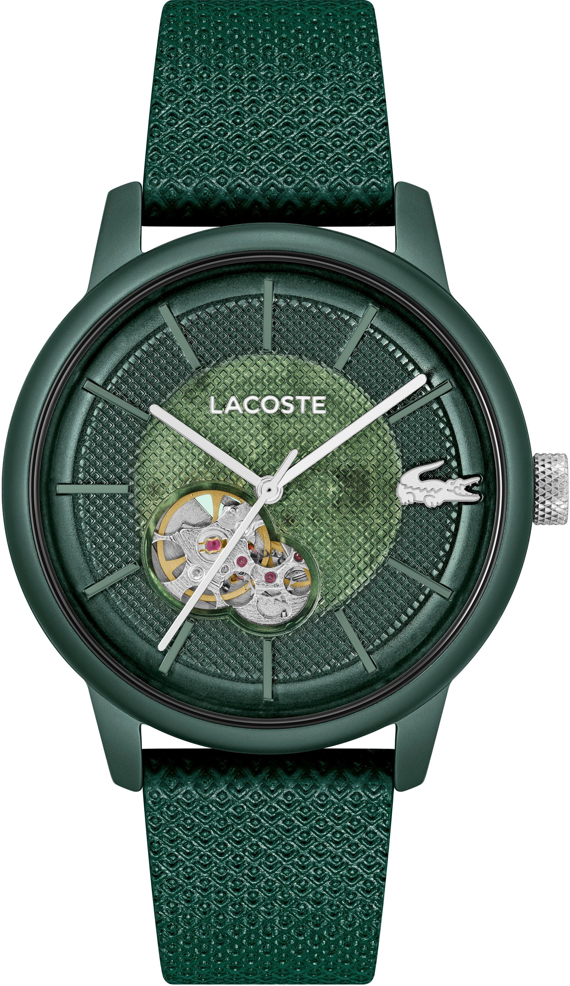 Lacoste Automatikuhr LACOSTE.12.12 AUTOMATIC, Armbanduhr, mechanische Uhr, Herrenuhr, offene Unruh