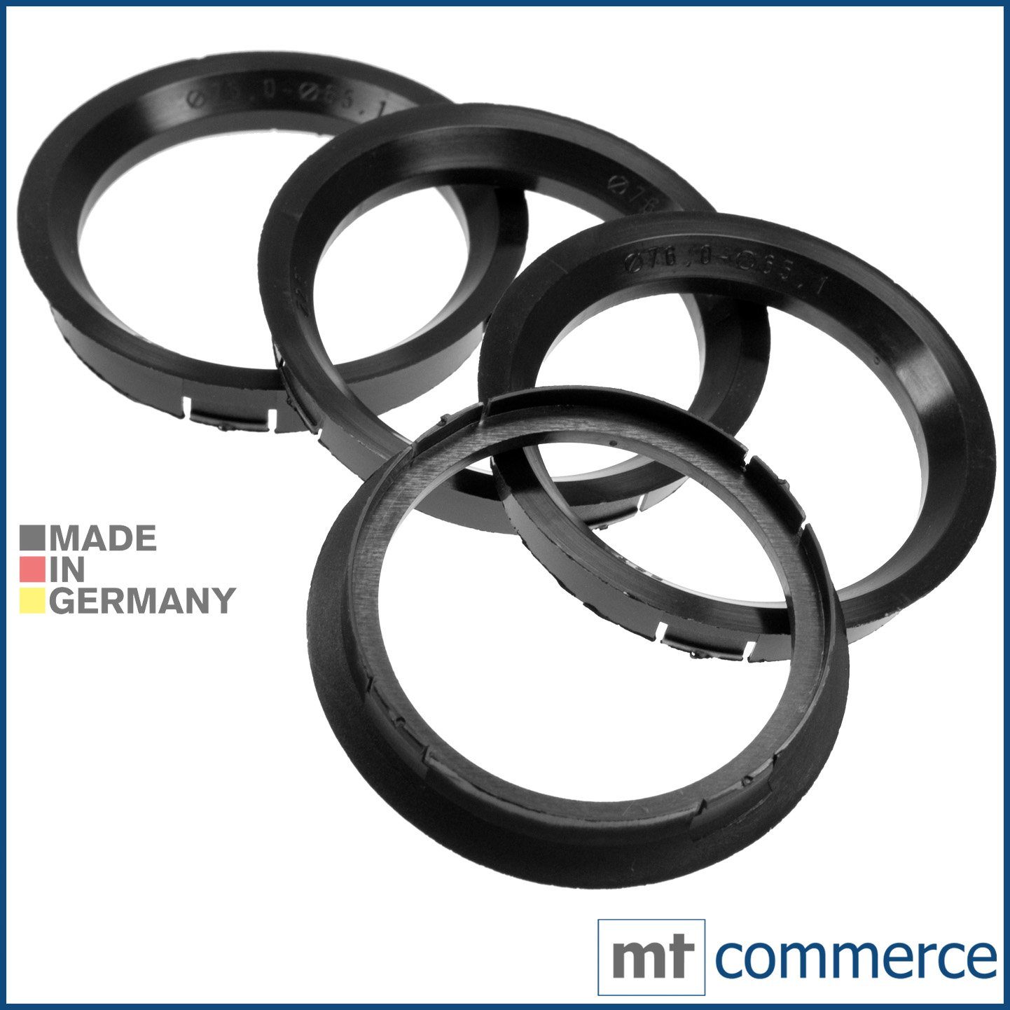 BRANDT AUTOMOTIVE Reifenstift 4X Zentrierringe schwarze Felgen Ringe Made in Germany, Maße: 76,0 x 65,1 mm