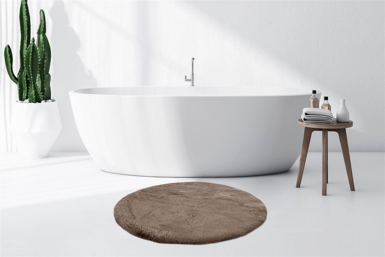 Teppich Boss Hochflor-Teppich Hochflor Teppich Badematte Robert 225 - Dunkelbeige, rund, Höhe: 35 mm