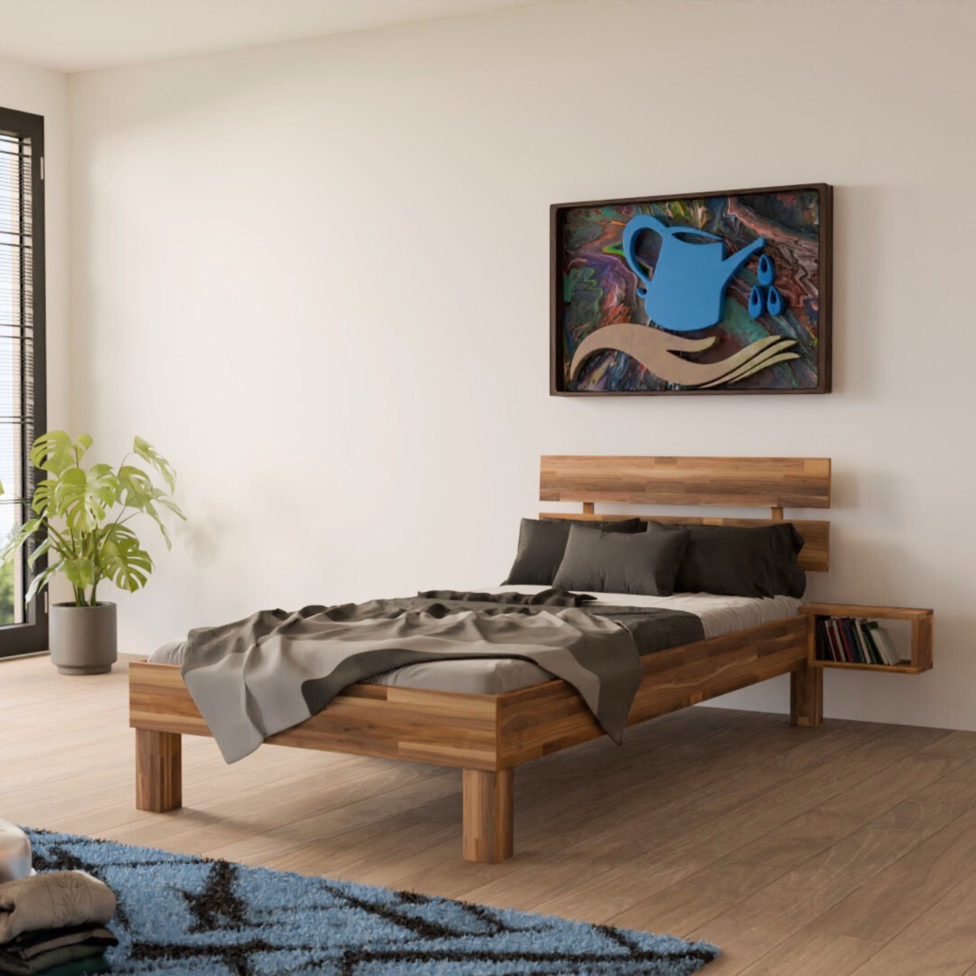 MeinMassivholz Massivholzbett PALMA Nussbaum (Verfügbar als Einzelbett & Doppelbett), Bettgestell mit Kopfteil, Natur geölt, Made in Germany