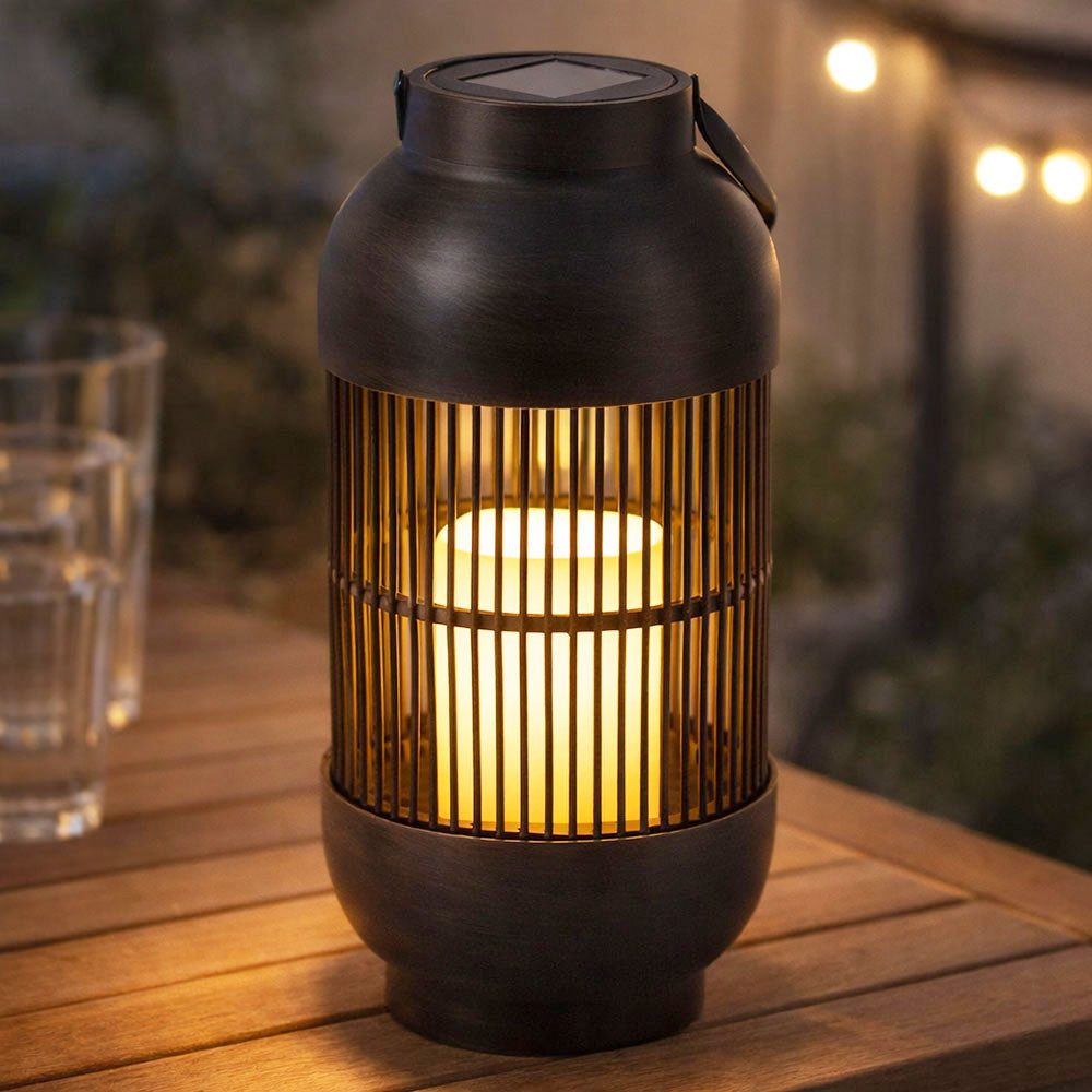 Expo Börse LED Außen-Tischleuchte, LED-Leuchtmittel fest verbaut, Warmweiß, LED Solarleuchte Tischlampe Laterne Kerze Akku warmweiß H 33 cm