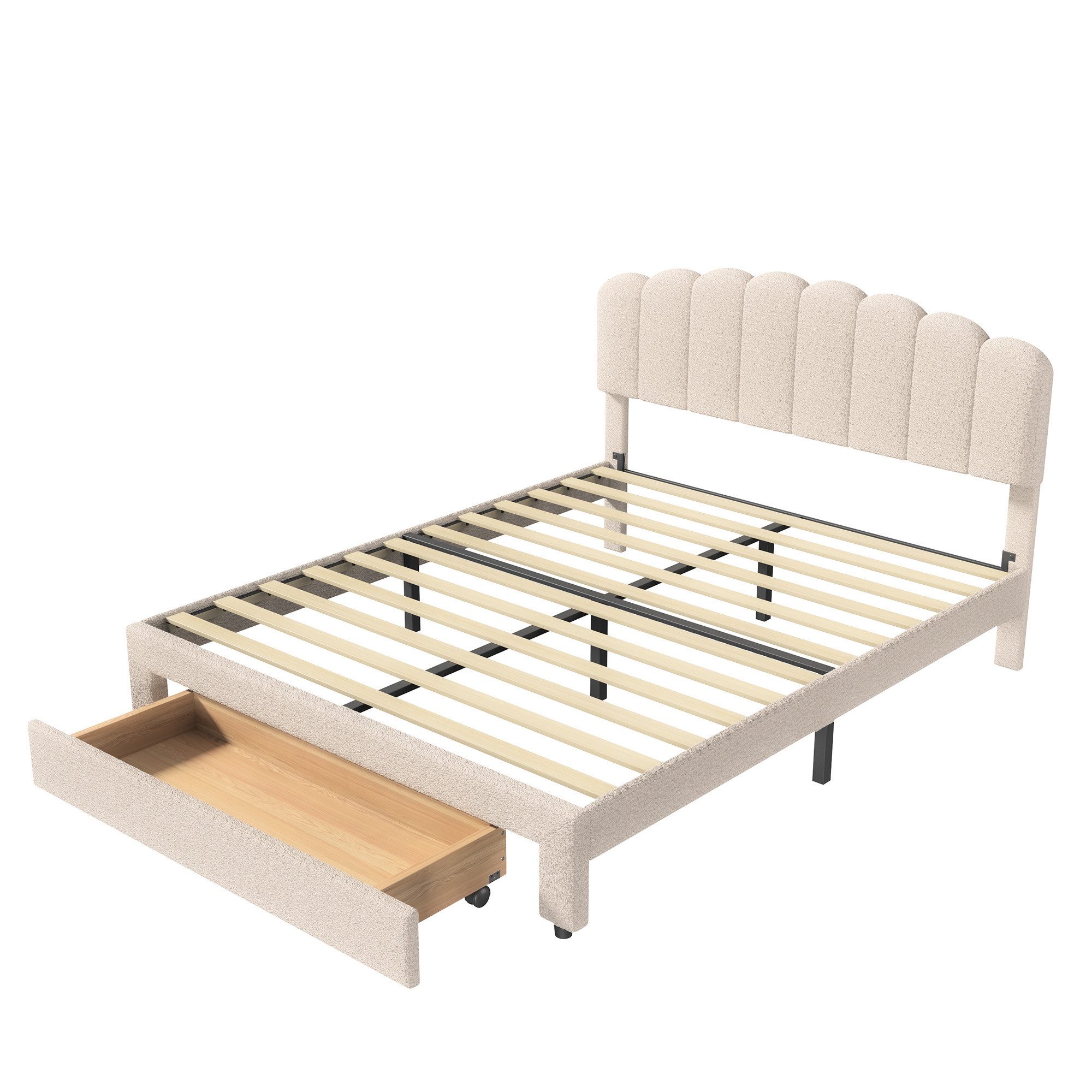 Simurq Polsterbett bett 140x200 cm mit Schublade,USB & Type-C,höhenverstellbares Kopfteil (2 Pakete,belastbar bis 250 kg, Stauraumbett 140x200 cm in Cremeweiß m – Bild 4 von 5