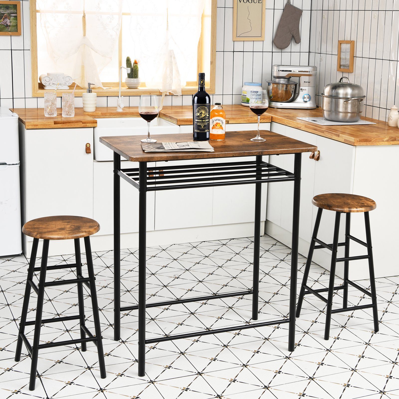 COSTWAY Esstisch »Bartisch Stehtisch Bistrotisch« (3teilig mit 2