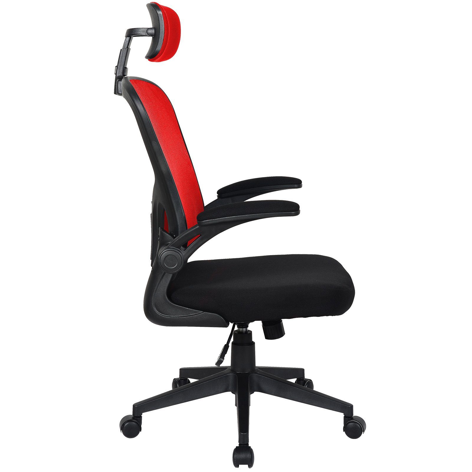 TRISENS Chefsessel Armlehnen / mit Mesh-Optik Kopfstütze Rot Home in hochgeklappten Schwarz Chair Office (1 mit Harry Bürostuhl Stück)