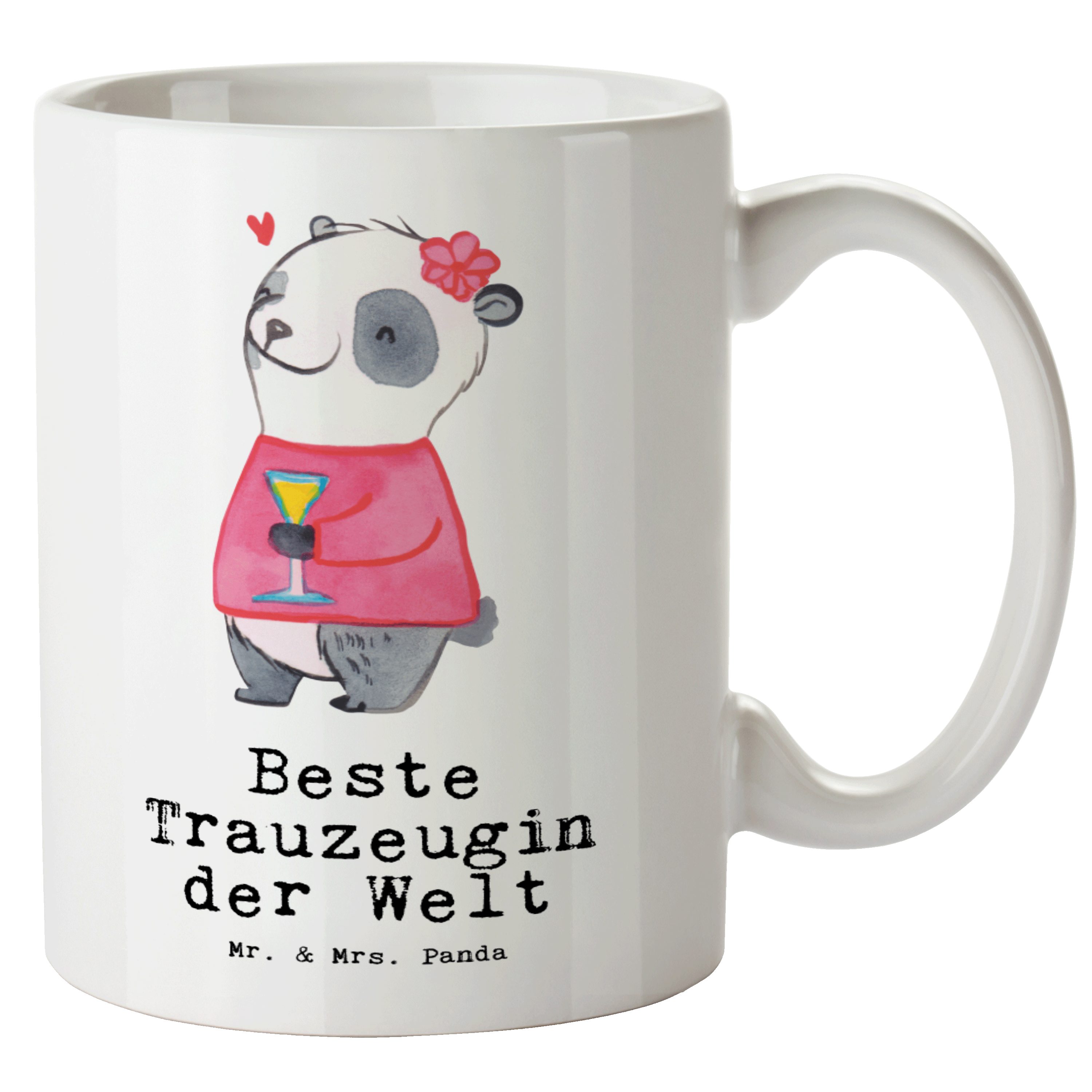 Mr. & Mrs. Panda Tasse Panda Beste Trauzeugin der Welt - Weiß - Geschenk, Dankeschön, XL Tas, XL Tasse Keramik