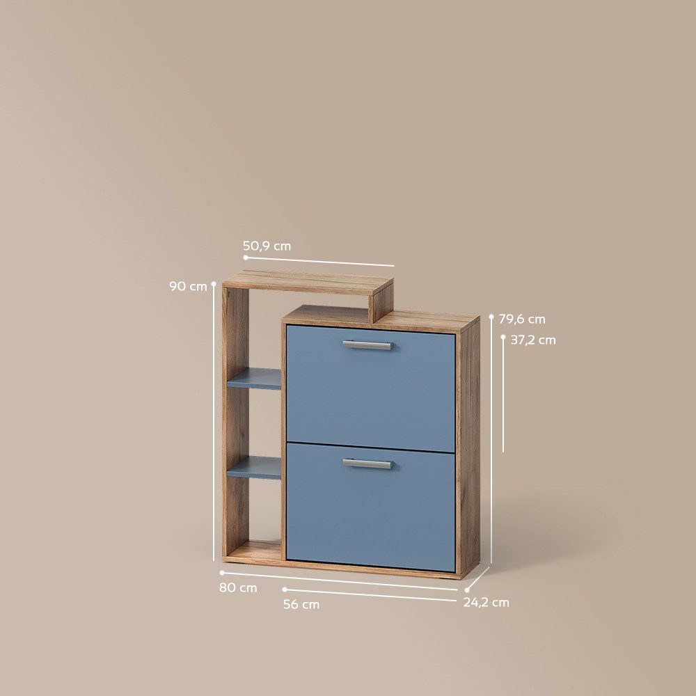Livinity® Schuhkipper Ortello, Goldkraft Eiche/Blau/Goldkraft Eiche, 80 x 90 cm (1 St)