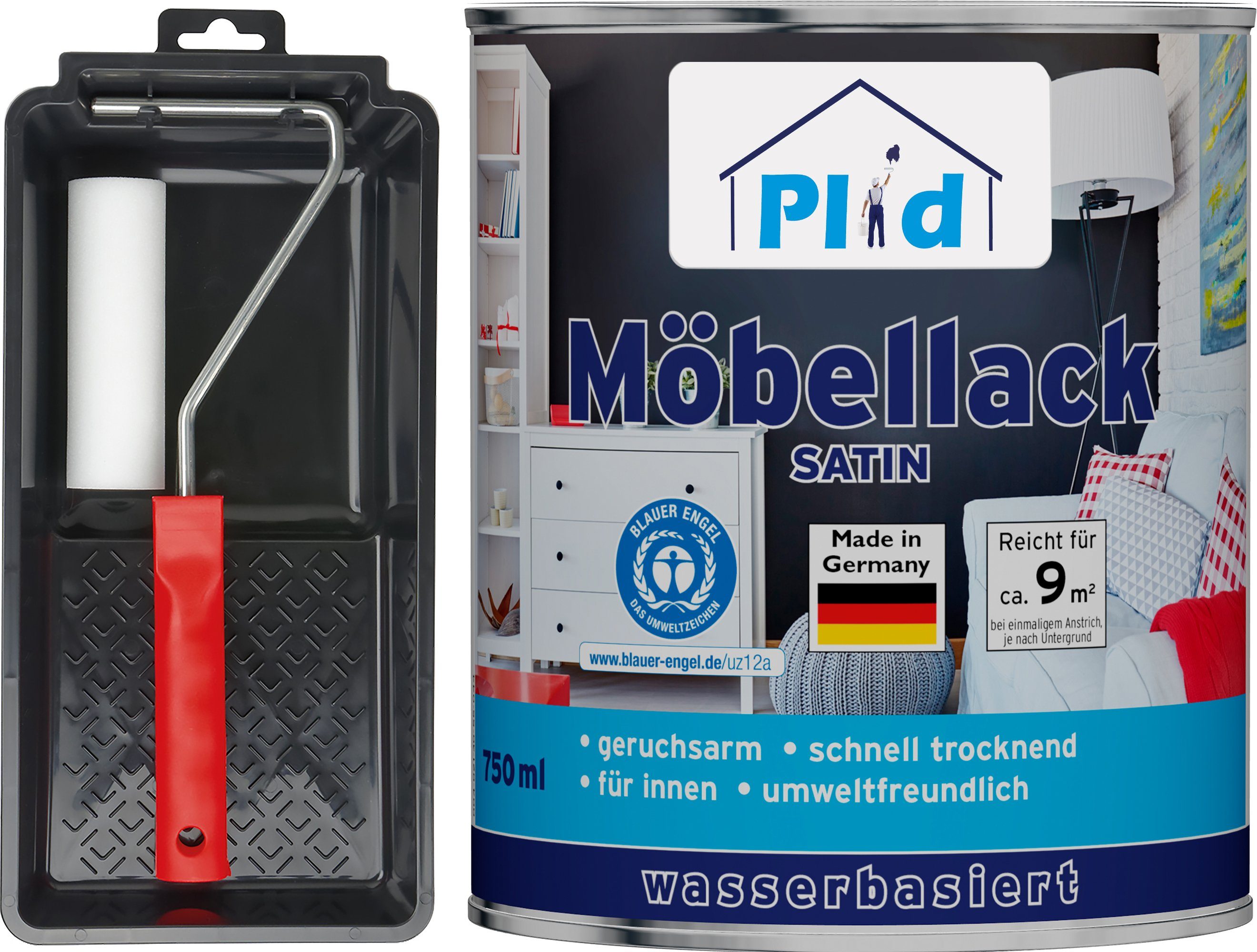 plid Weißlack Premium Möbellack Weisslack Türenlack Holzlack Lackierset, Schnelltrocknend, verarbeitungsfertig