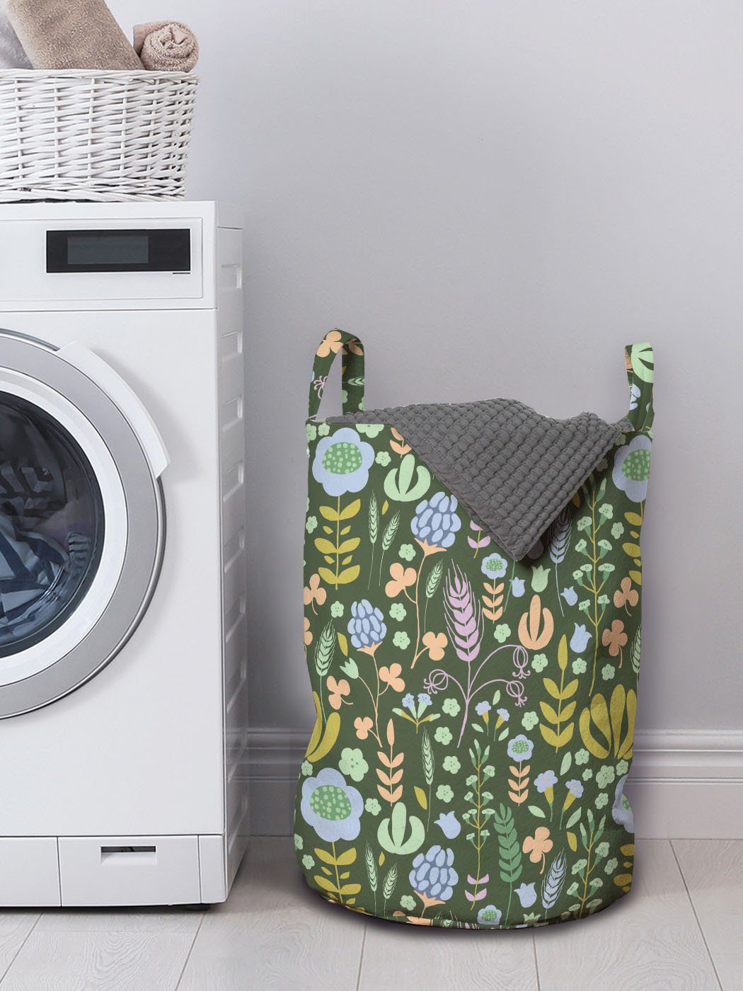 Abakuhaus Wäschesäckchen Wäschekorb mit Griffen Kordelzugverschluss Waschsalons, Pastellfarben Blumen für Frühlings-Schönheit