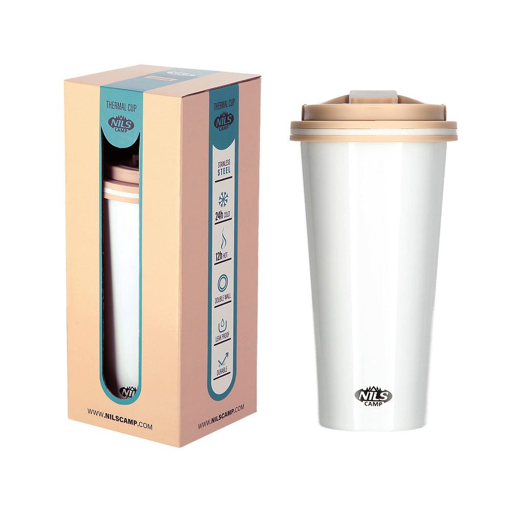 Nils Thermobecher Isolierbecher Kaffeebecher Trinkbecher, 1-tlg., Edelstahl, doppelwandig, rutschfester Boden, Transportgriff