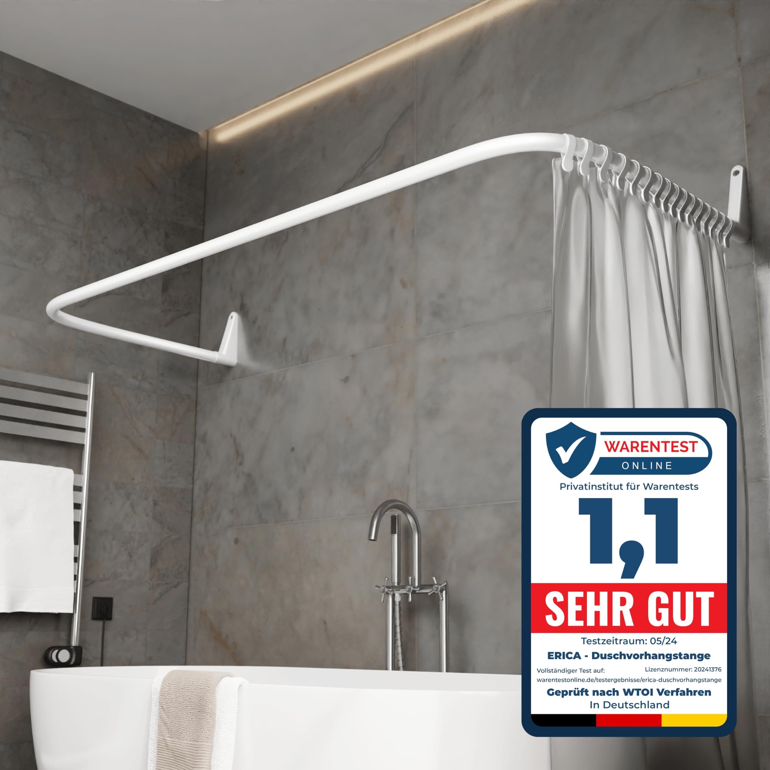 Erica Duschvorhangstange L-form & U-form - 4-in-1 für Badewanne oder Dusche günstig online kaufen