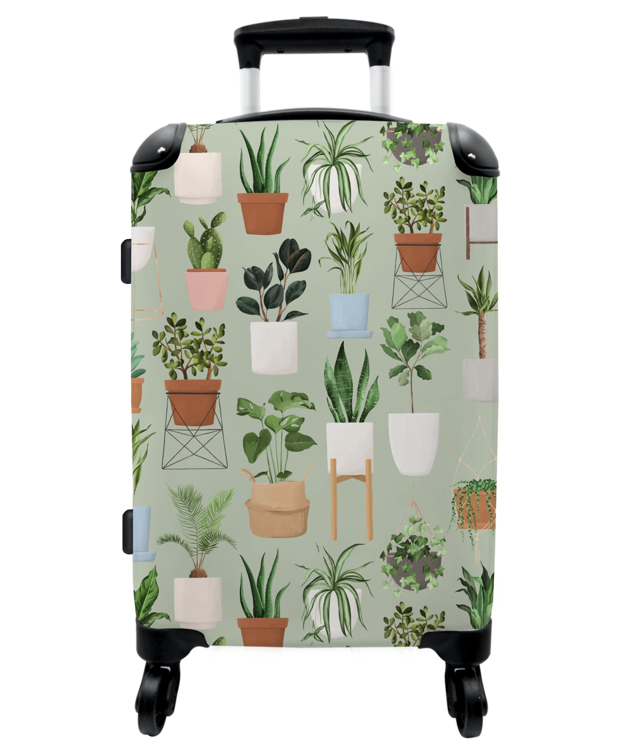 NoBoringSuitcases.com© Koffer 67x43x25cm Pflanzen - Grün - Muster - Boho, 4 Rollen, Aufgabegepäck Trolley Rollkoffer Große Reisekoffer mit 4 Rollen -