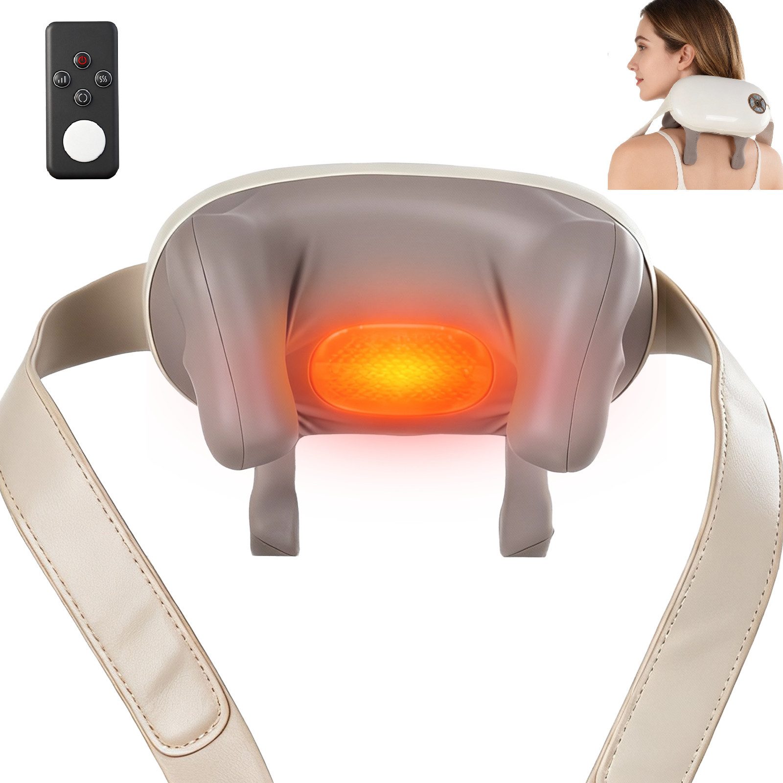 Novzep Nacken-Massagegerät Mini Nackenmassagegerät mit Wärmefunktion, Rücken&Schultermassagegerät