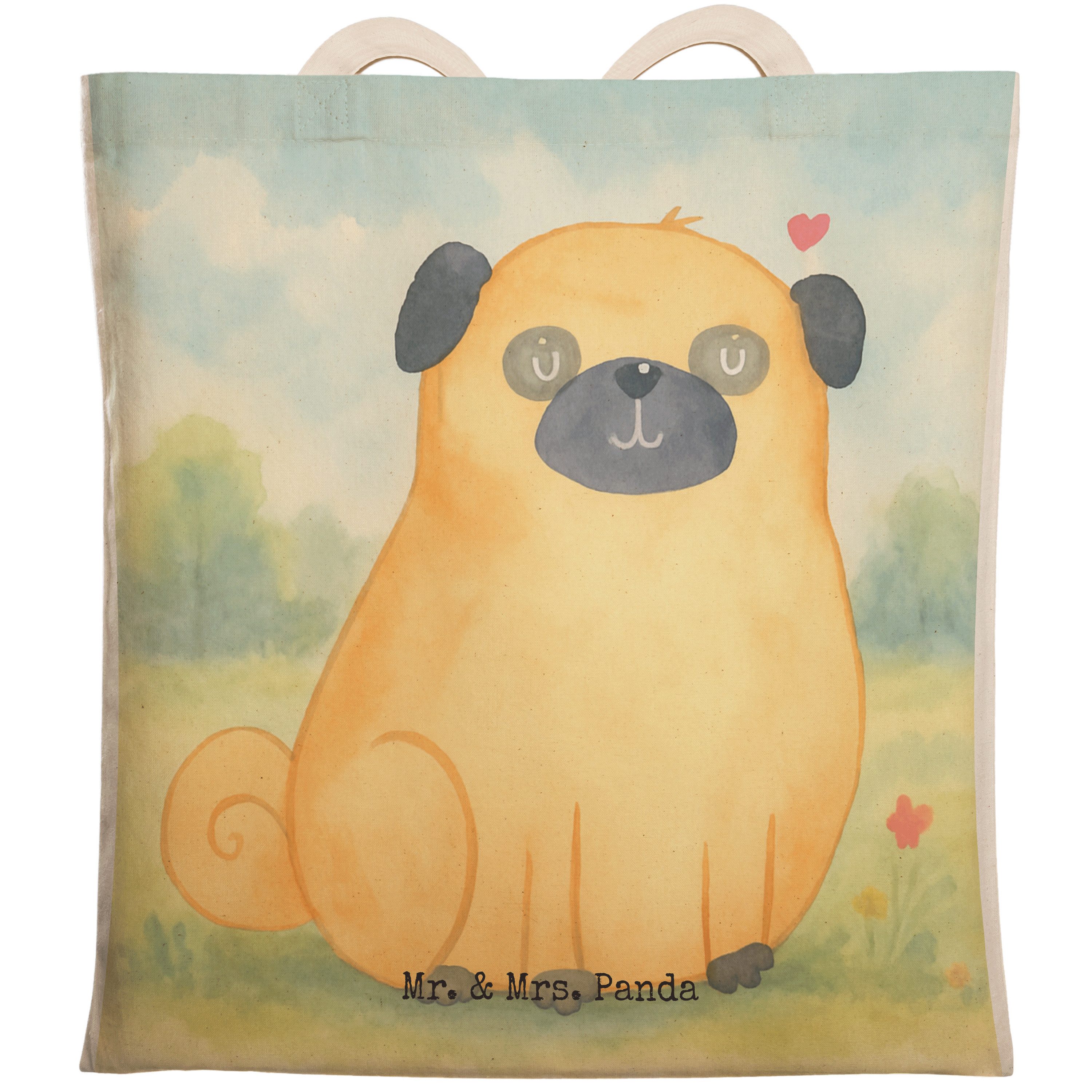 Tragetasche Mops Design, Tote Bag, Weiß, Stofftragetasche, einkaufsshopper, shopp