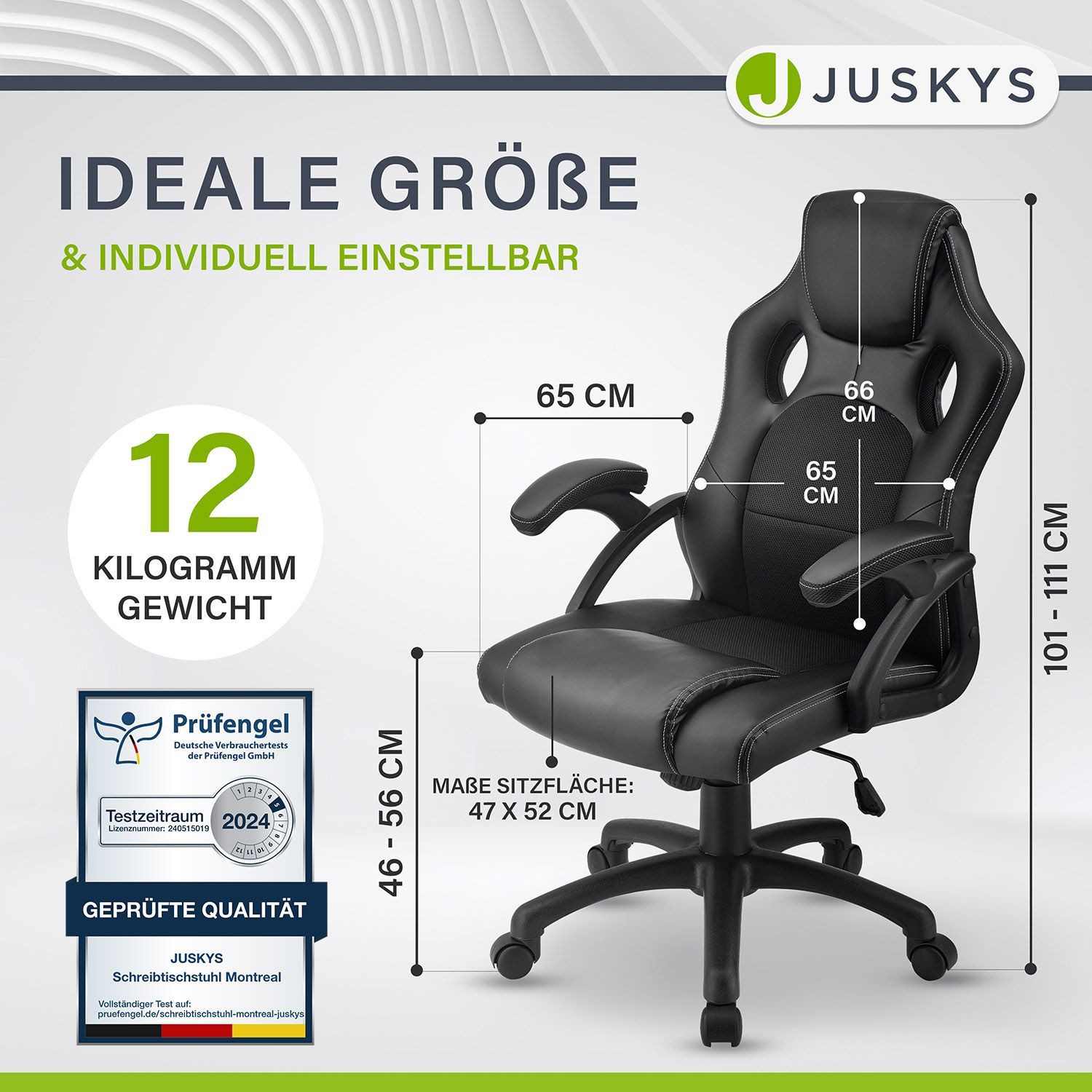 Juskys Gaming-Stuhl Montreal, Ergonomisch geformte Sitzfläche, günstig online kaufen