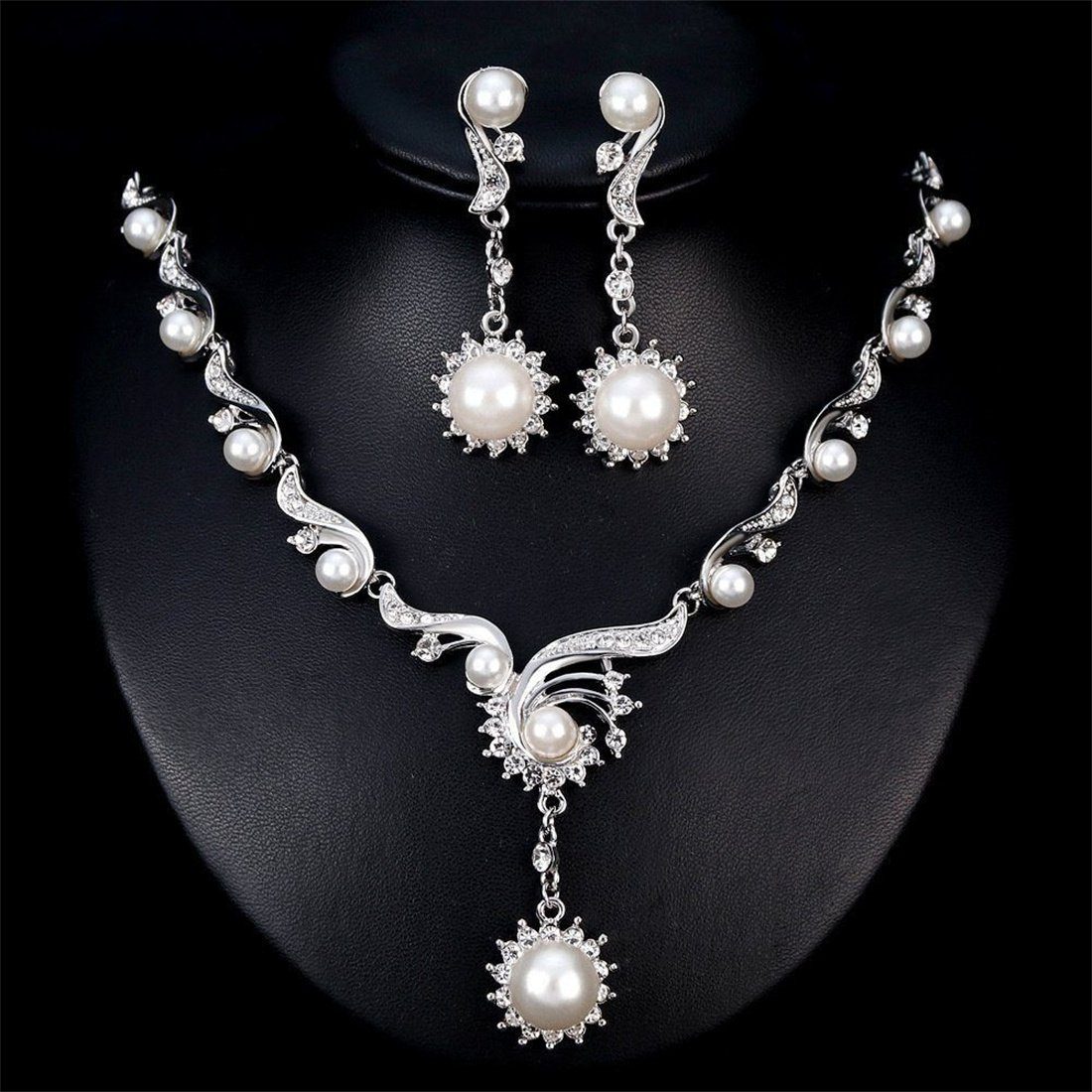 DAYUT Charm-Ketten-Set Künstliche Perlen Strasssteine Anhänger Halskette Ohrringe Set (1-tlg)