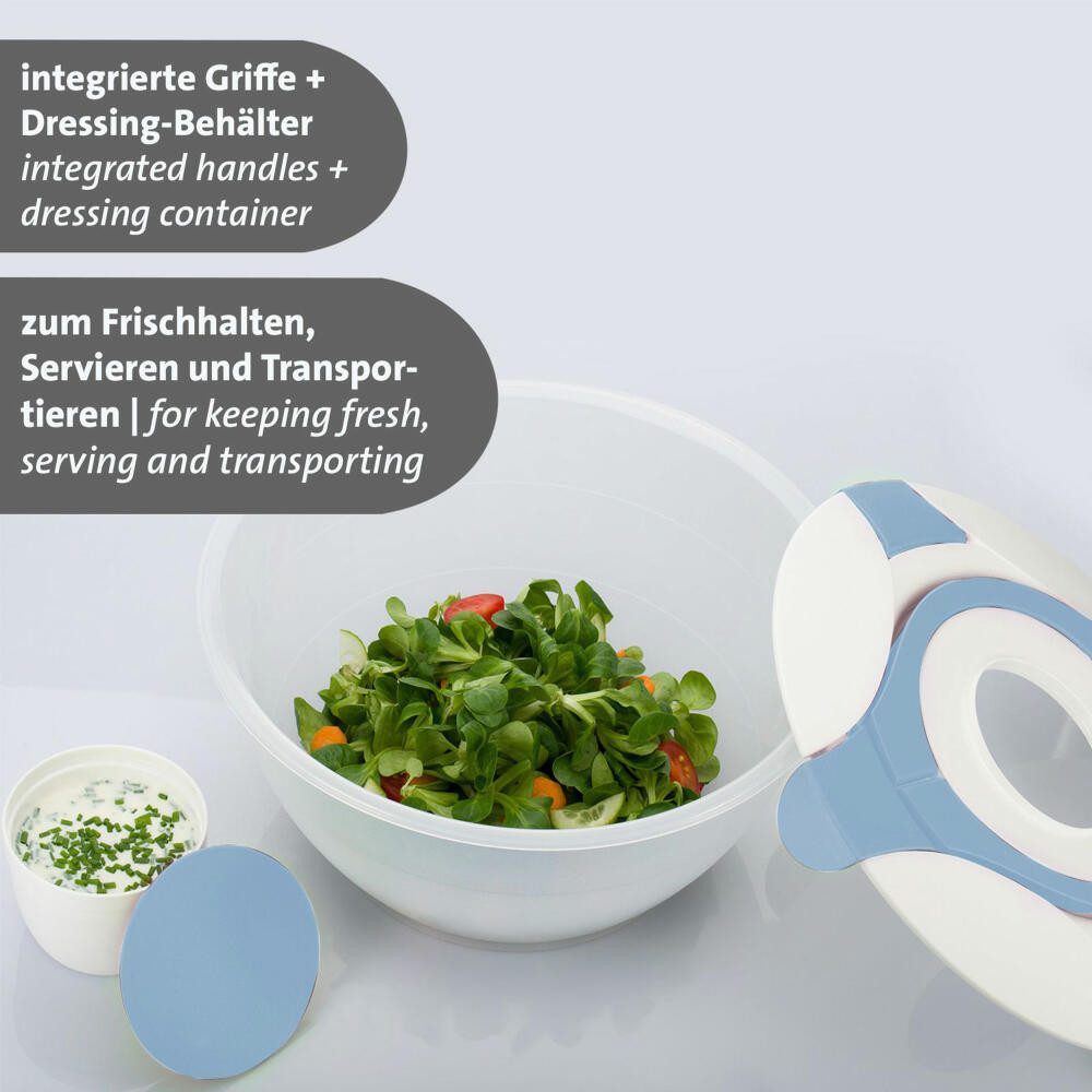 WESTMARK Salatschüssel mit Dressing-Behälter, Fassungsvermögen: 6,5 Liter, Salatbutler, Blau, PP, PE