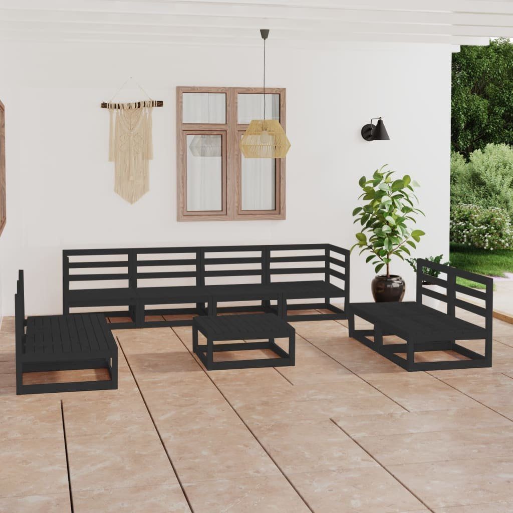 vidaXL Gartenlounge-Set 9-tlg. Garten-Lounge-Set Schwarz Massivholz Kiefer, (1-tlg)