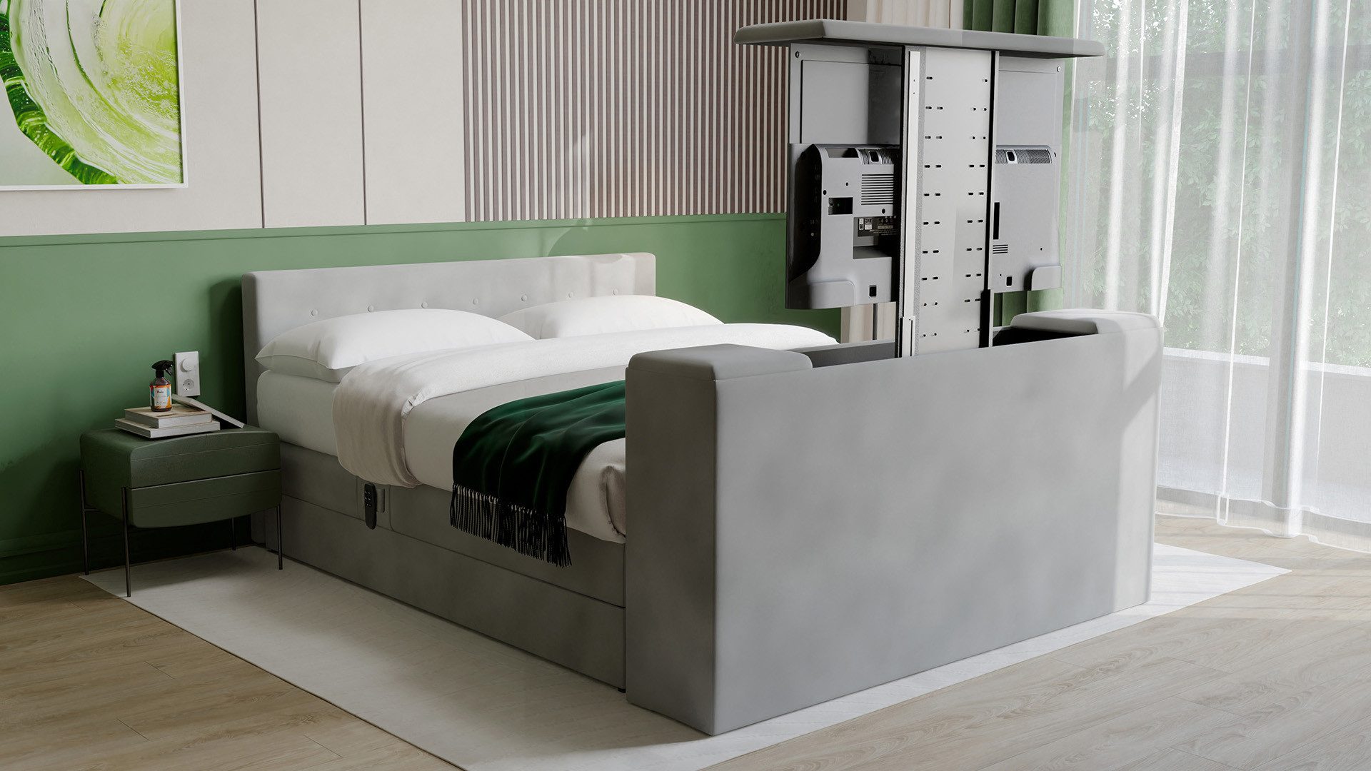 PAARA Boxspringbett mit TV Lift elektrisch verstellbar mit Motor mit alles - Modell 25GM, mit Belüftungssystem