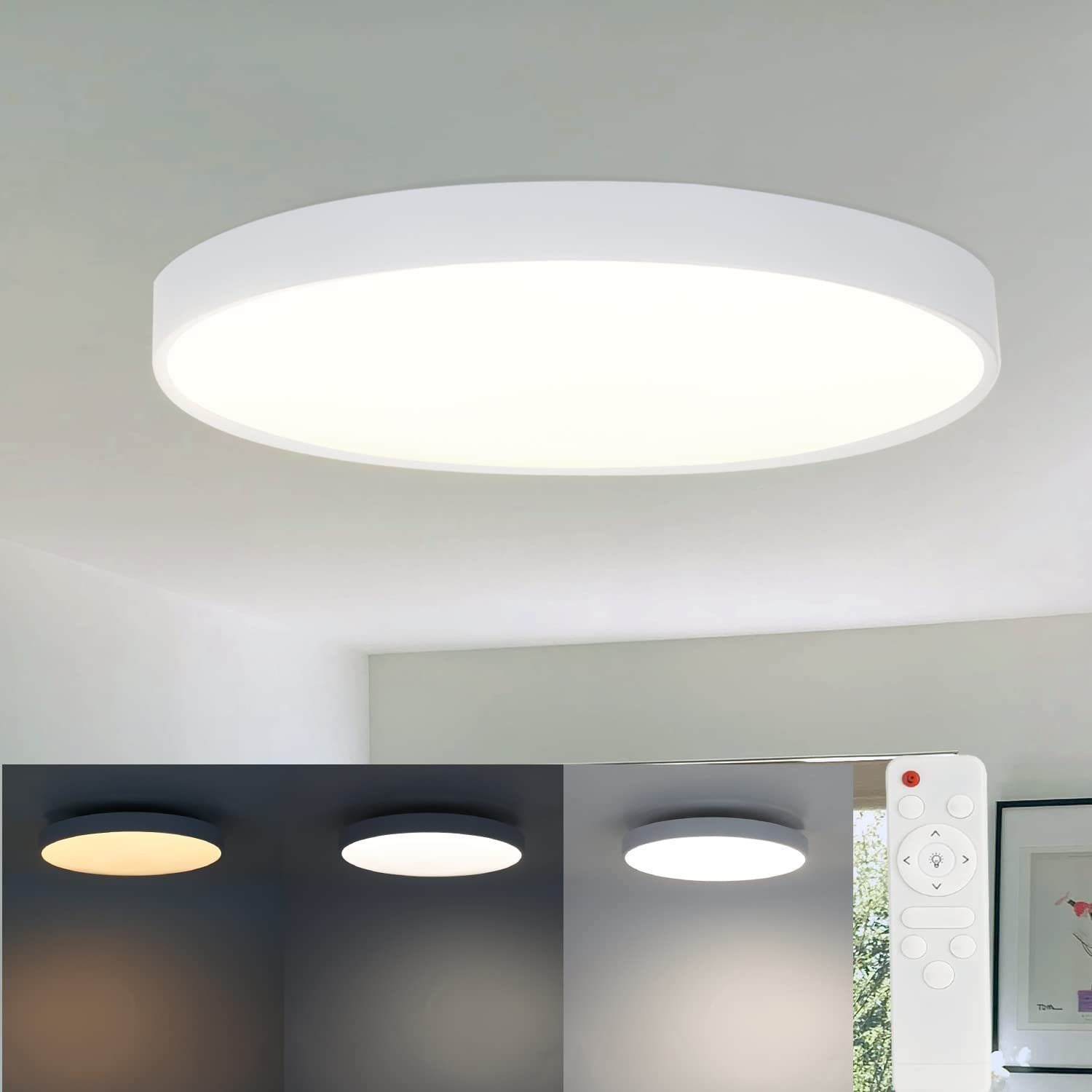 ZMH LED Deckenleuchte Badlampe IP44 Wasserdicht Flach Rund Küchenlampe, Dimmbar, LED fest integriert, Tageslichtweiß, Dimmbar, weiß Weiß Dimmbar
