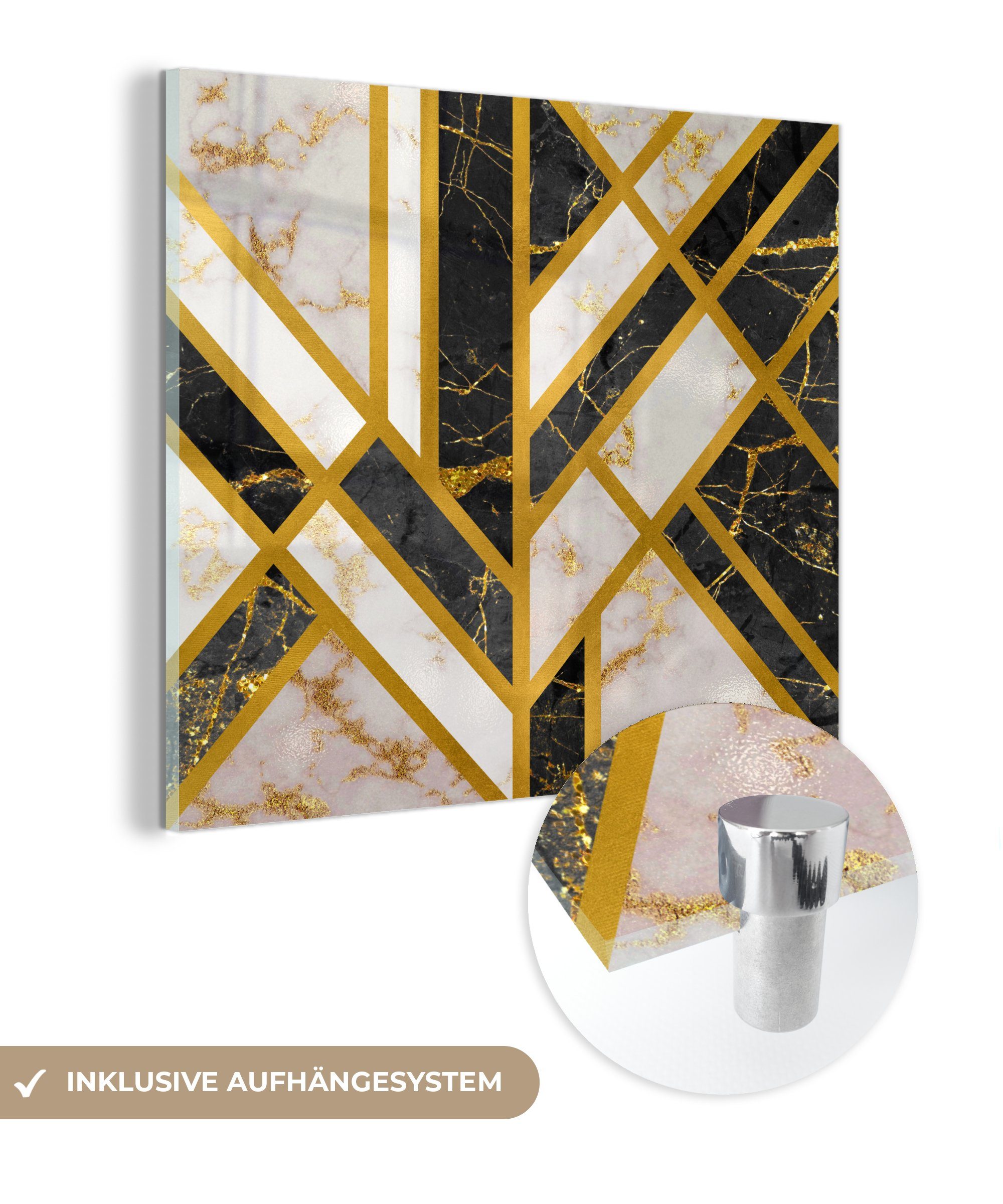 MuchoWow Acrylglasbild Marmor - Gold - Luxus, (1 St), Glasbilder - Bilder auf Glas Wandbild - Foto auf Glas - Wanddekoration