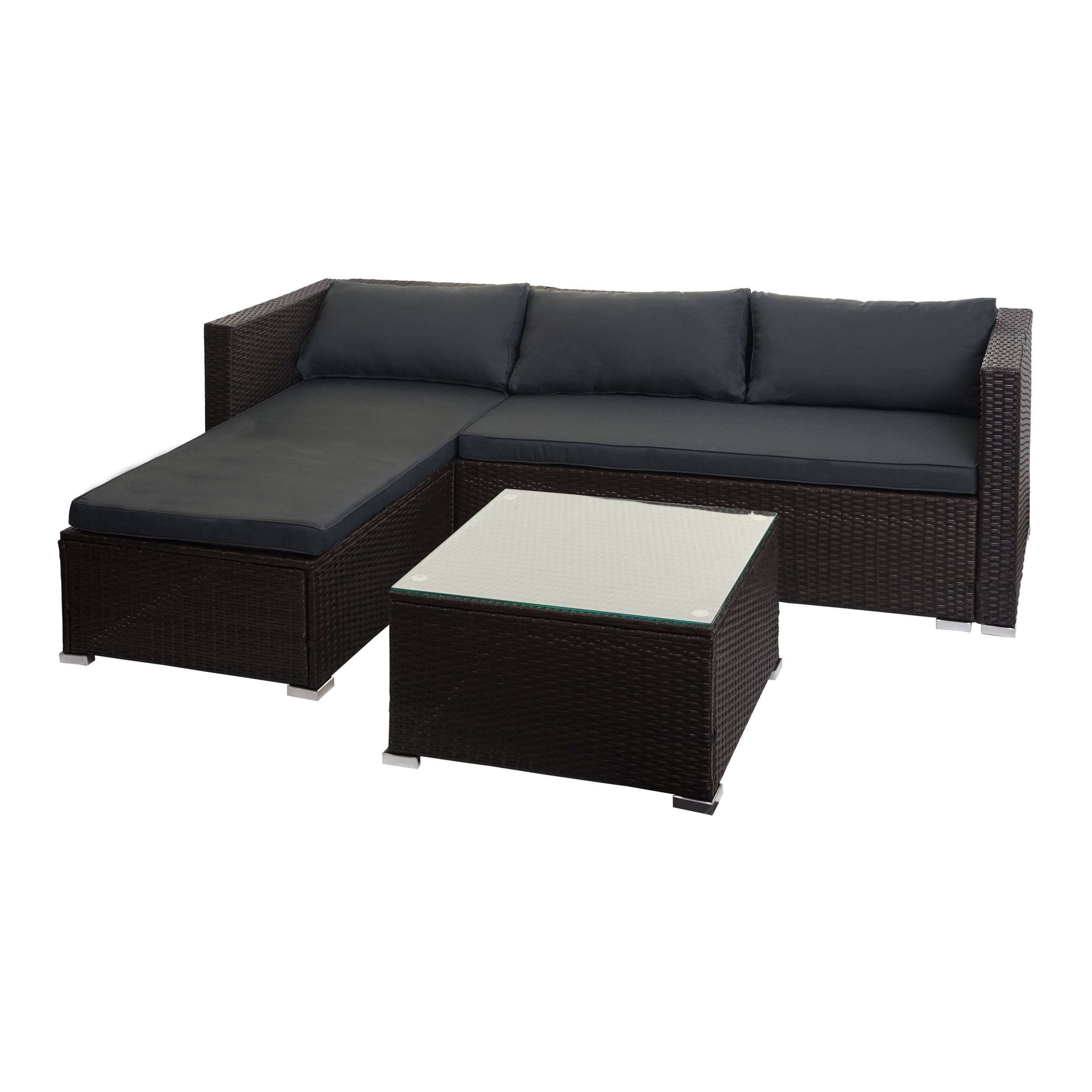 MCW Poly-Rattan Garnitur F57 3-teilig Braun Kissen Dunkelgrau ohne Deko-Kis günstig online kaufen