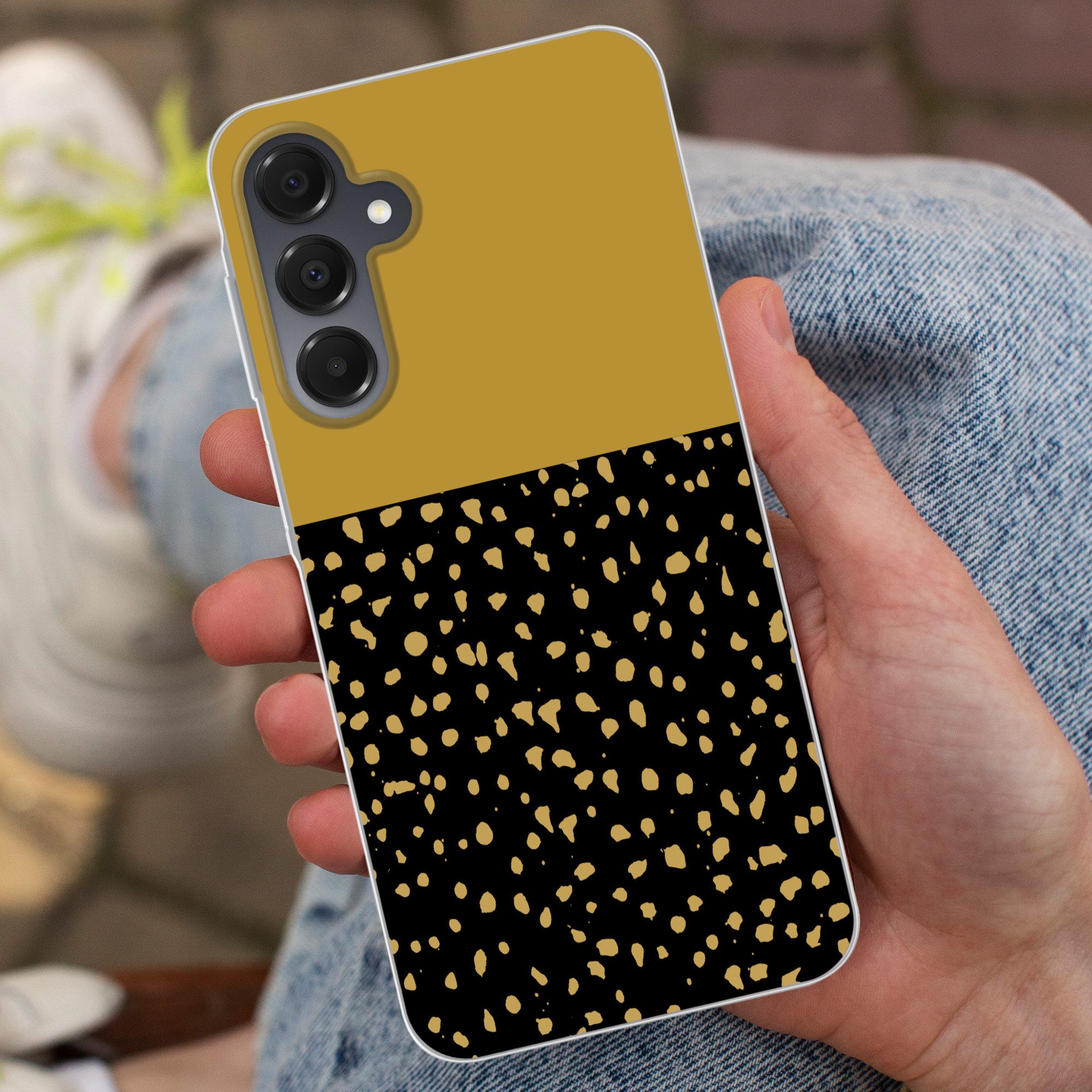 MuchoWow Handyhülle für Samsung Galaxy A16 5G Polka dots - Ockergelb - Schwarz, Phone Case, Silikon, Schutzhülle Dünn