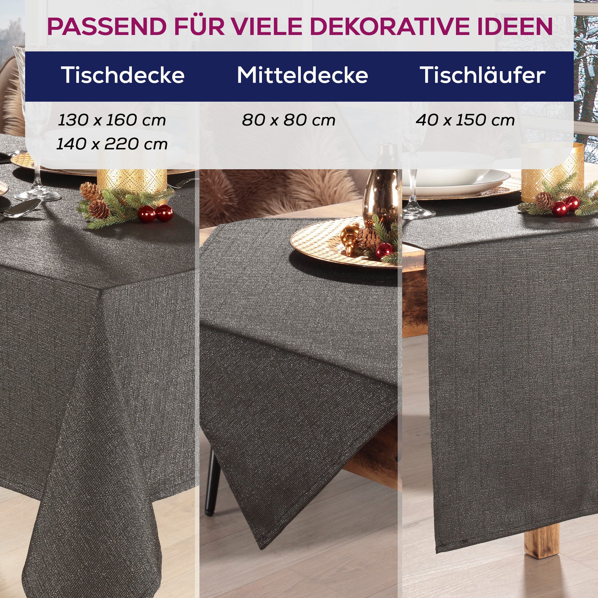 Beautex Tischdecke Lurex Tischdecke Weihnachten, Silber Gold glänzend, Weih günstig online kaufen