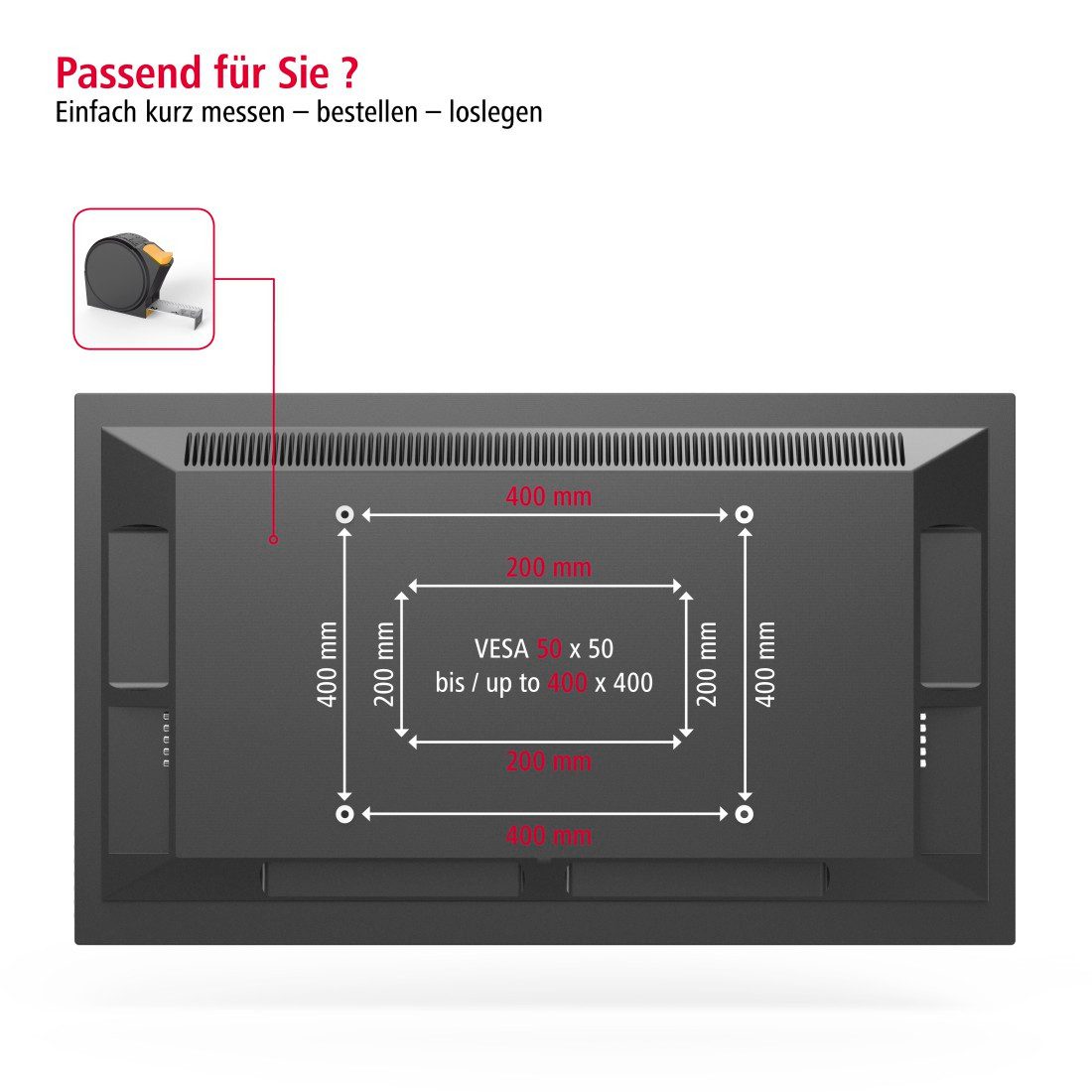Hama TV-Wandhalterung Wandhalterung (neigbar, 32" - 75", VESA 400x400), (bis 75 Zoll) – Bild 3 von 5