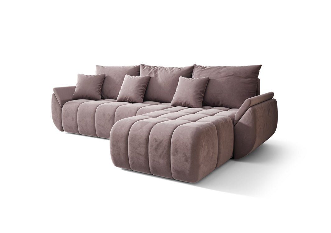 Luxusbetten24 Schlafsofa Designer Sofa Lenoa L in Samt, mit Stauraum und Schlaffunktion