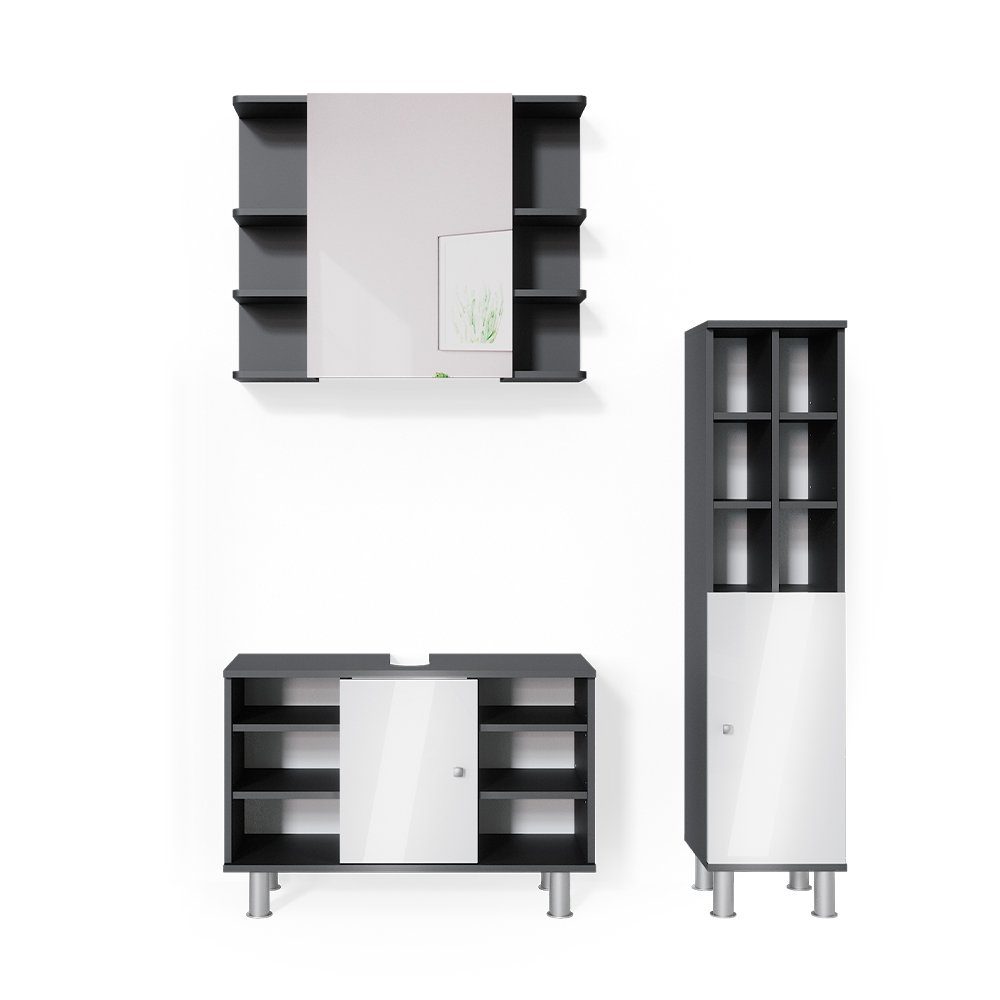 Vicco Badmöbel-Set Fynn, Anthrazit/Weiß, 3 Teile, günstig online kaufen