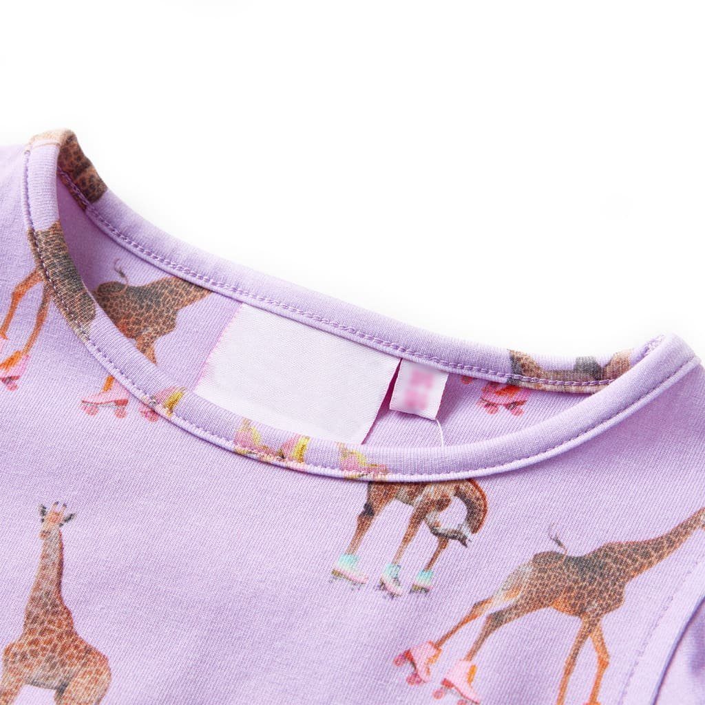Rüschenärmeln mit Kinderkleid Lila 128 Giraffen-Motiv A-Linien-Kleid und vidaXL Taillenband