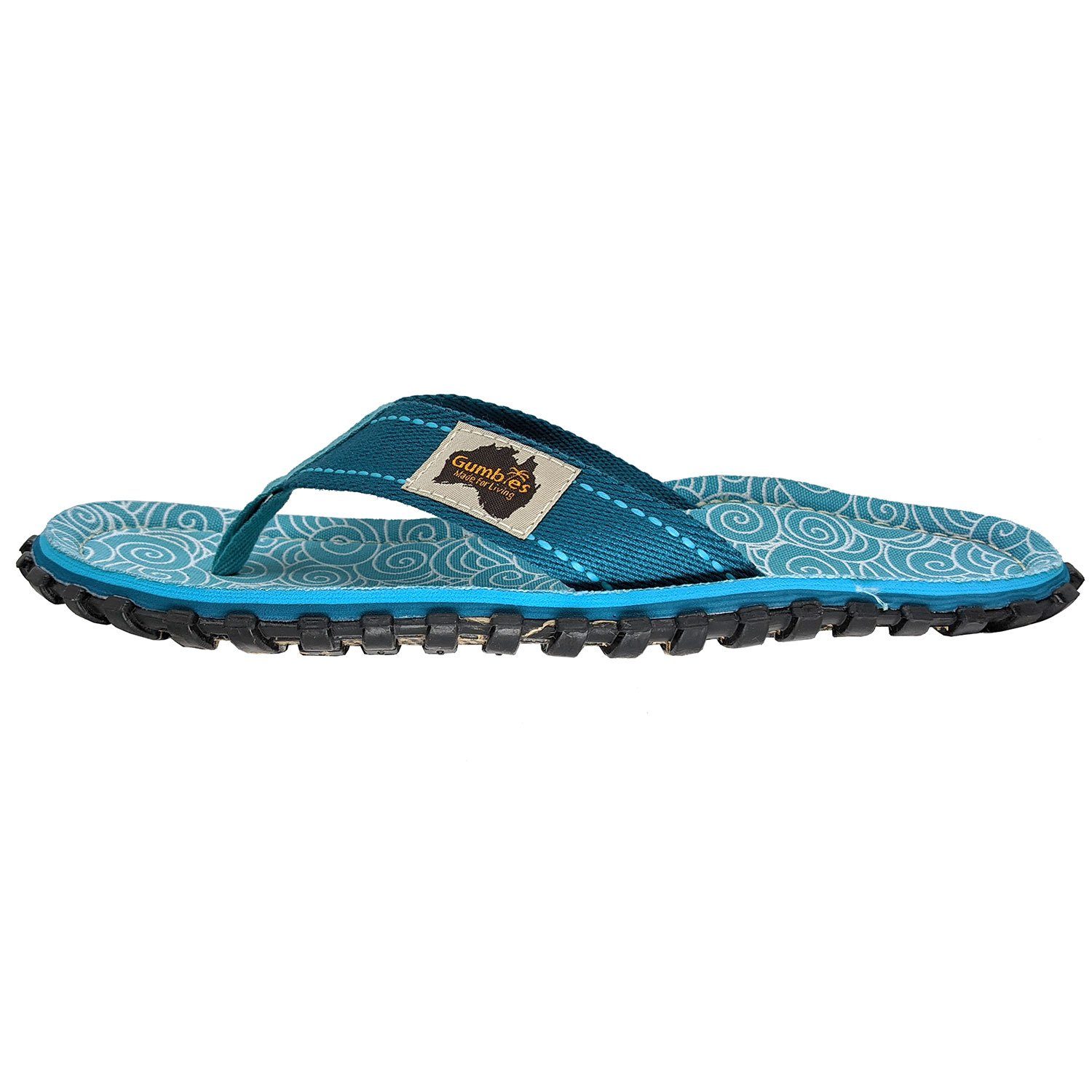 Schuhe  Gumbies Original in Turquoise Swirls T-Strap-Zehentrenner aus recycelten Materialien in farbenfrohen Designs