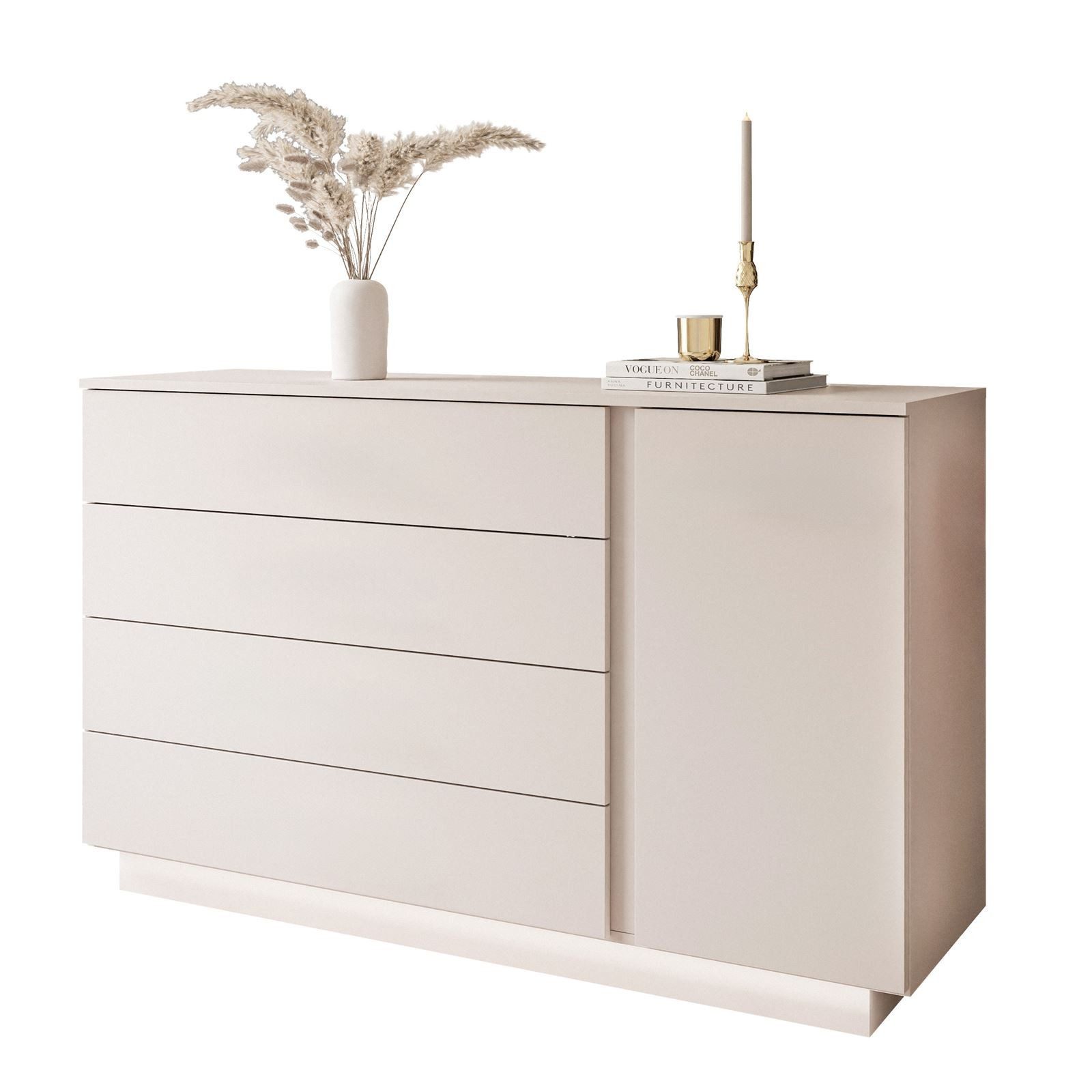 Lookway Kommode LINA KASCHMIR II 1D4S mit LED Beleuchtung, 138x84x40 cm