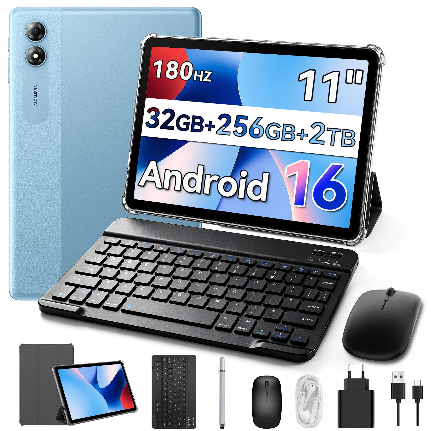 KOBONA T70 11 Zoll Android 16 256GB mit Tastatur & Stift Tablet (Android 16, 90Hz, 8000mAh, octa-core, 32(8+24)GB, Gemini KI)