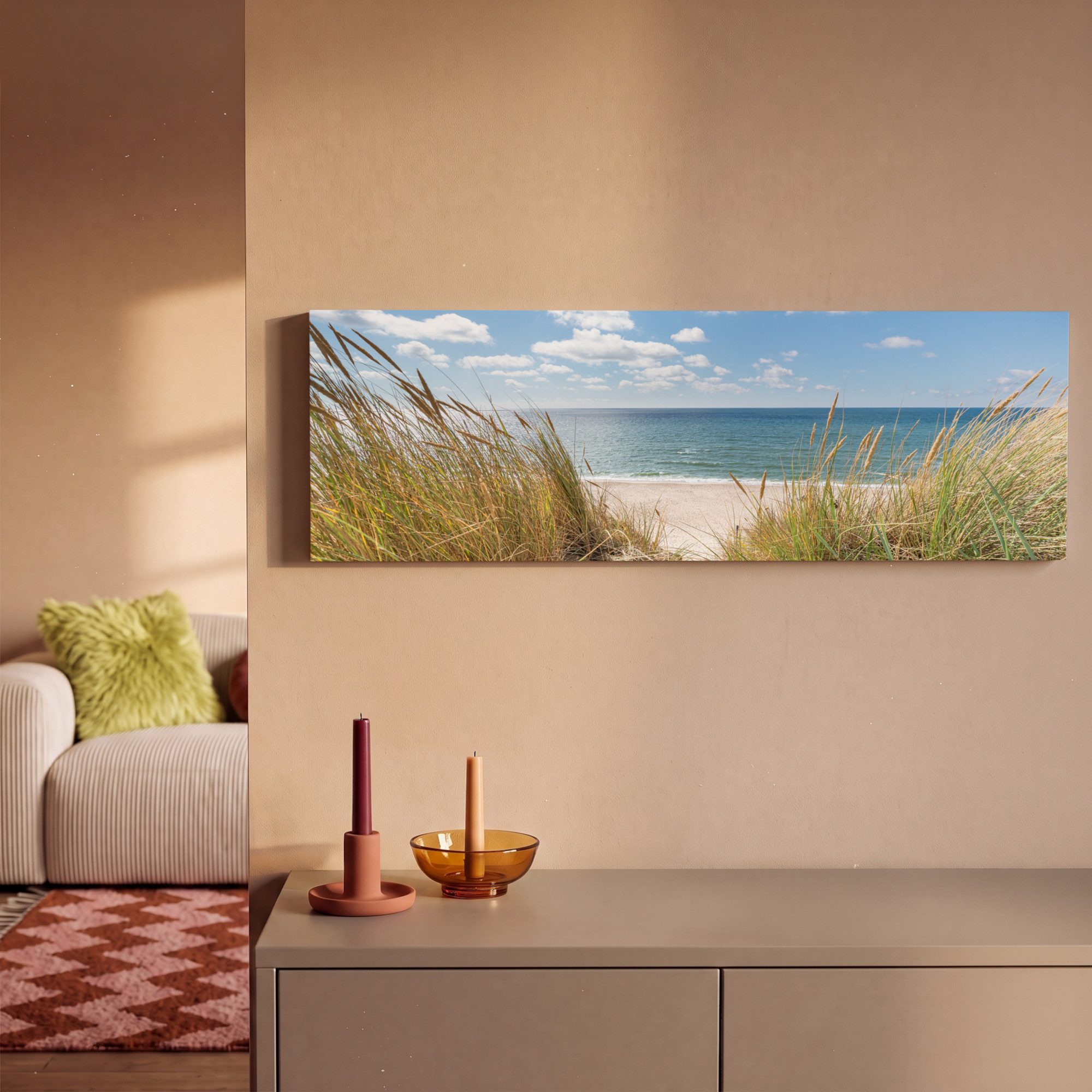 OneMillionCanvasses® Leinwandbild Panorama Düne - Gras - Meer - Strand, Fotodruck (1 St), Wandbild, Deko Schlafzimmer Wohnzimmer Flur 60x20 cm – Bild 2 von 5