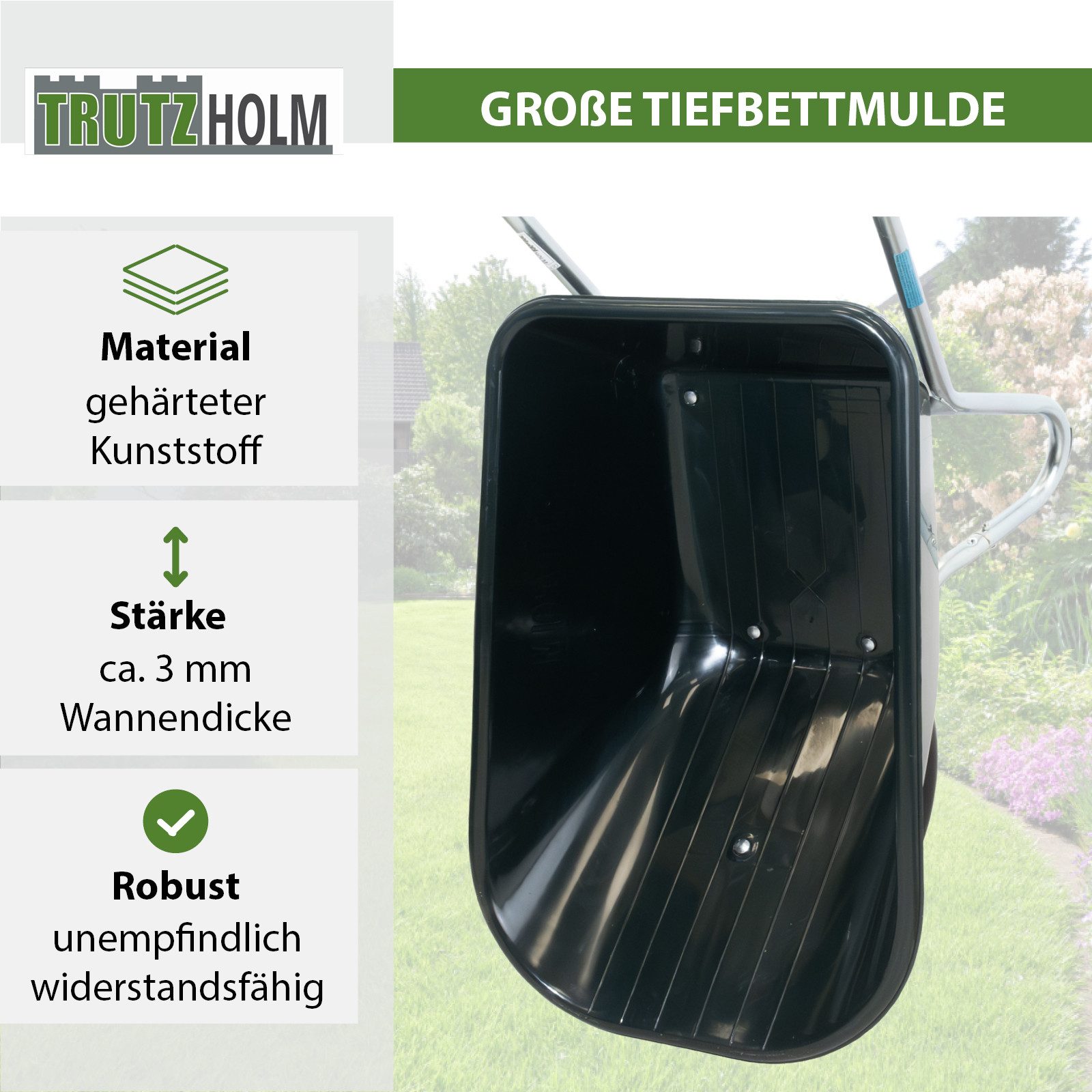 TRUTZHOLM Schubkarre Schubkarre PP100 l PU Rad Bau Karre Gartenschubkarre Bauschubkarre