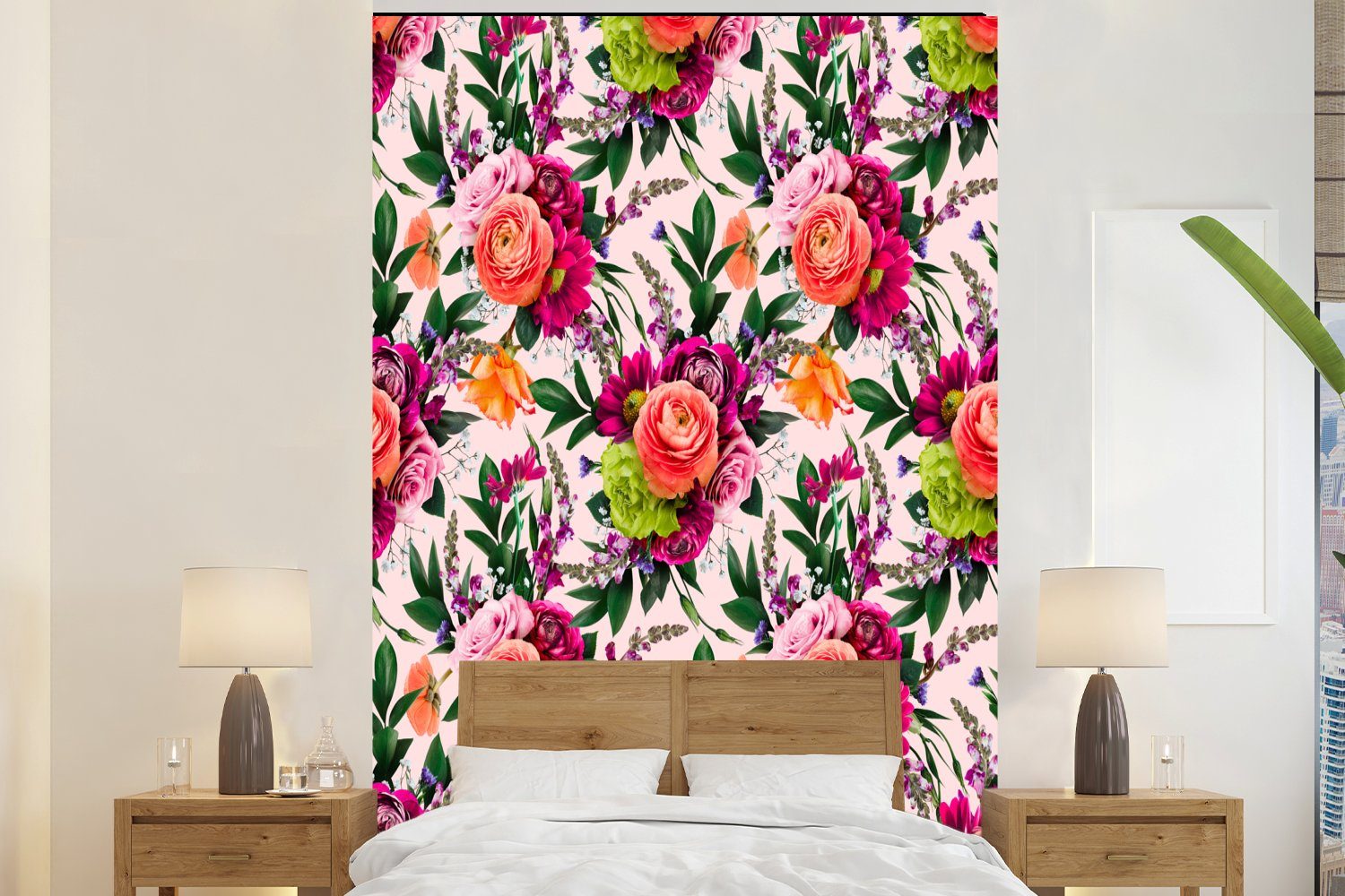 MuchoWow Fototapete Blumen - Rosen - Lila, Matt, bedruckt, (3 St), Montagefertig Vinyl Tapete für Wohnzimmer, Wandtapete