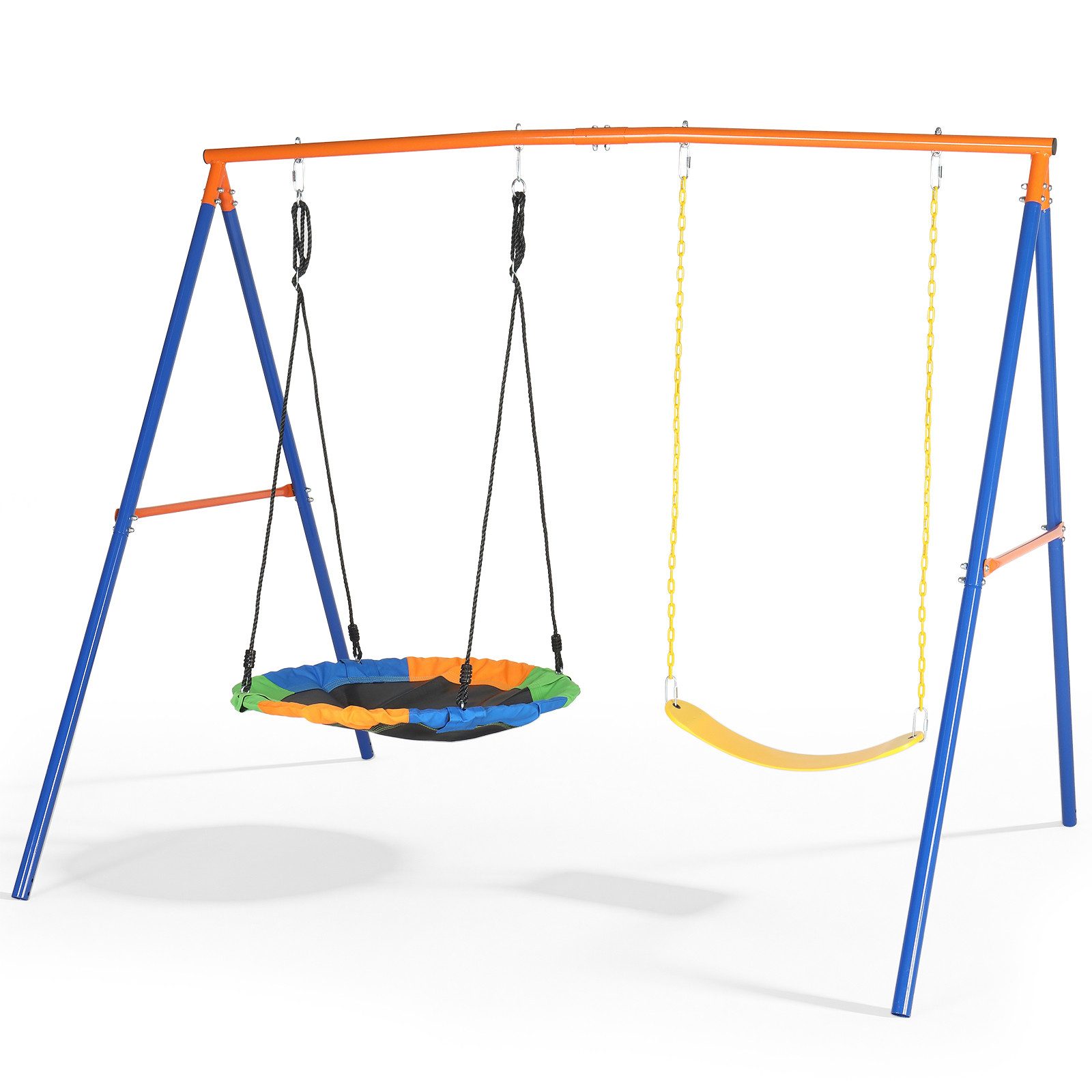 LALAHO Schaukelgestell nmit Nestschaukel,Kinderschaukel,A-Rahme,Schaukelgerüst, 2-in-1 Schaukel Set mit Schaukelteller & Gürtelschwinge für Garten