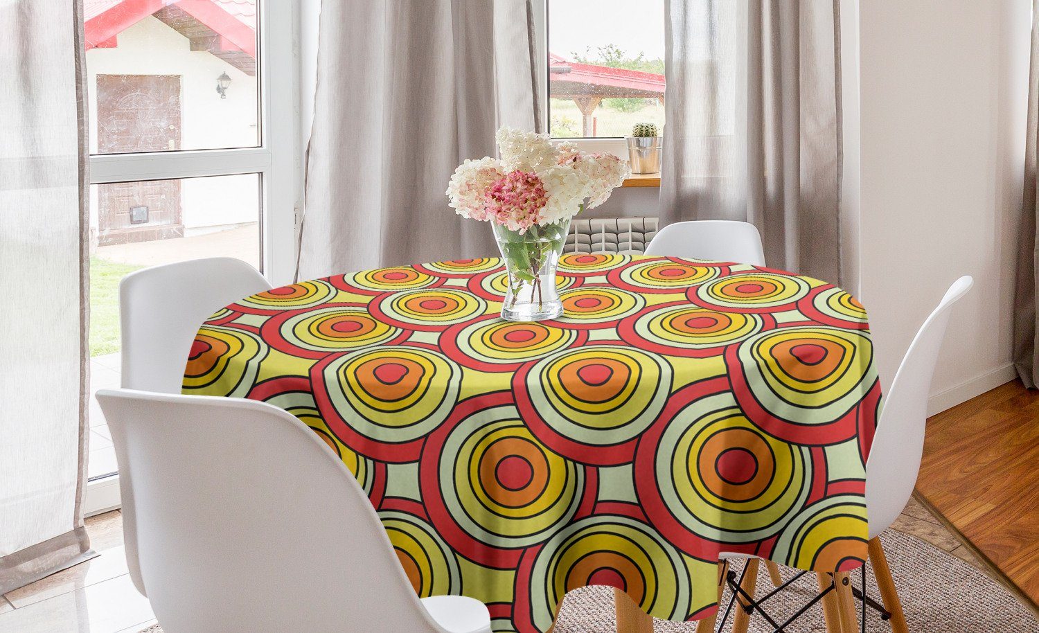 Abakuhaus Tischdecke Kreis Tischdecke Abdeckung für Esszimmer Küche Dekoration, Retro Kreise in warmen Pastelltöne