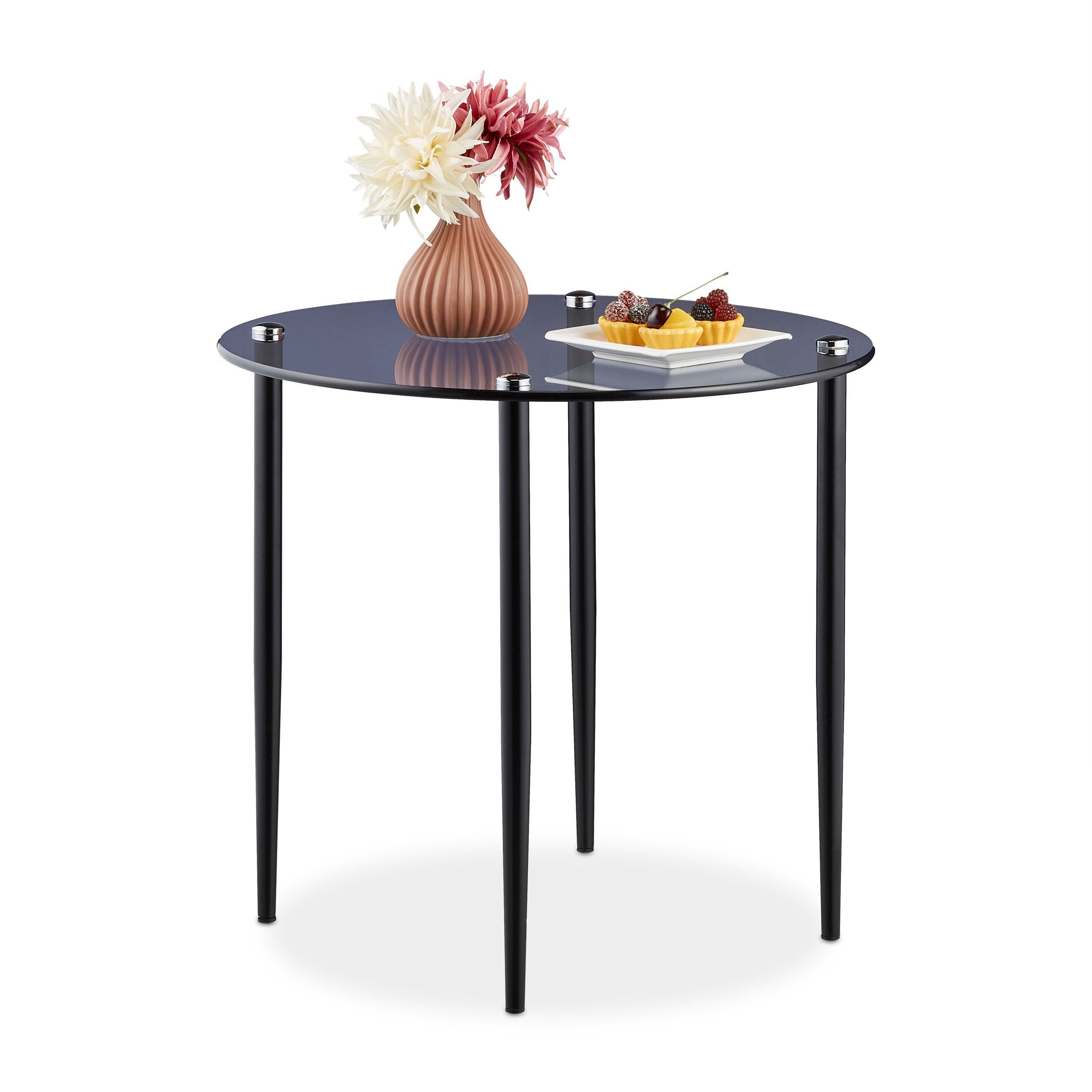HONGLAND Beistelltisch Outdoor, 30,5 Cm Rund, Glasplatte Mit Pfauen-Design - Für Terrasse & Garten