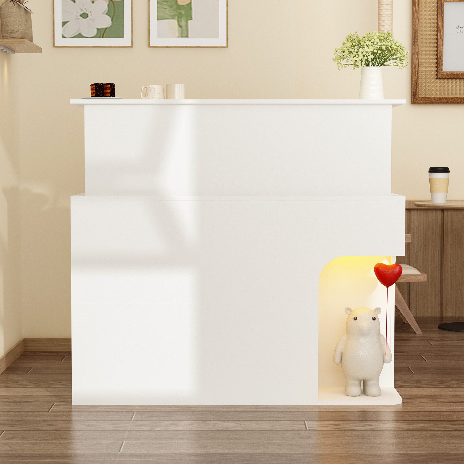 HOMSEE Empfangstheke Empfangstresen mit LED-Beleuchtung, 120×110×50 cm, abschließbar (1-St), mit viel Stauraum, modernes Weißdesign